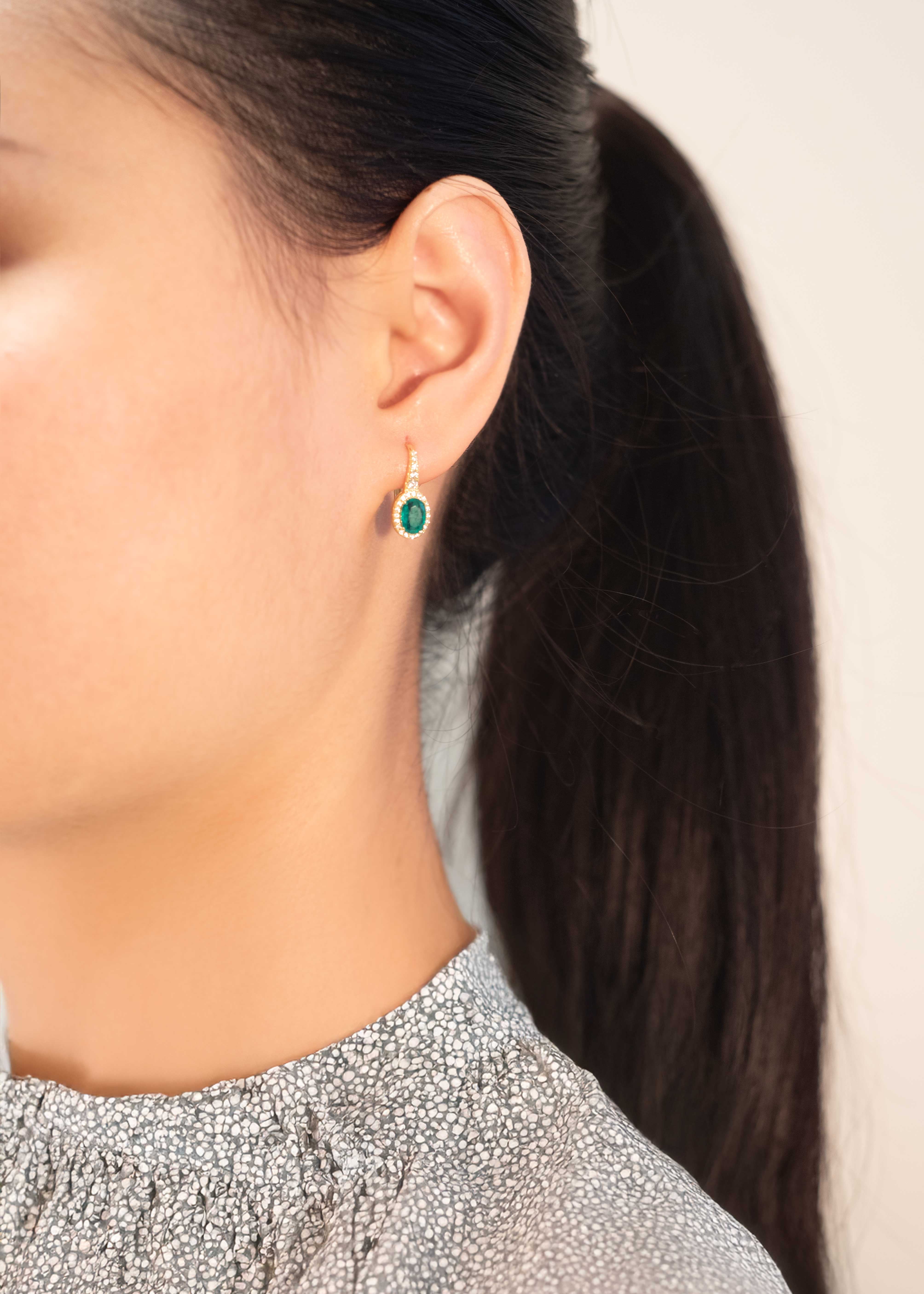 Emerald Halo Drop Earringsin Sterling Silver and 14k Gold Vermeil, May Birthstone Jewelry, Elegant Gift for Mom Wife Birthday, Green Emerald