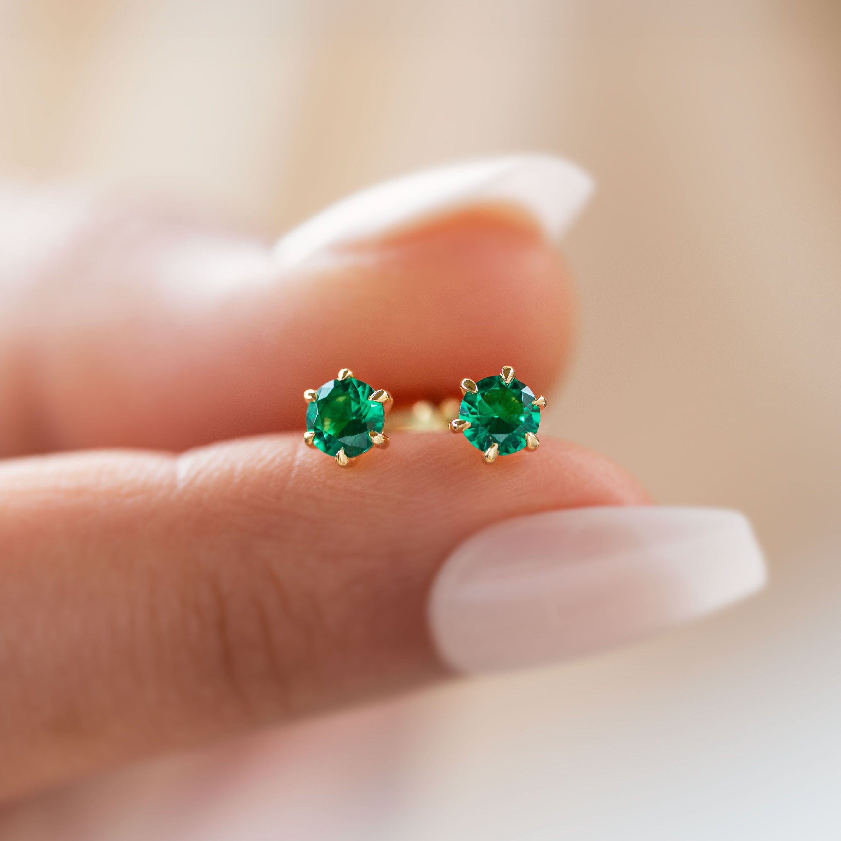 Emerald Stud Earrings Dainty Small Minimalist 14k Gold, May Birthstone, Birthday Gifts for girls, second piercing studs