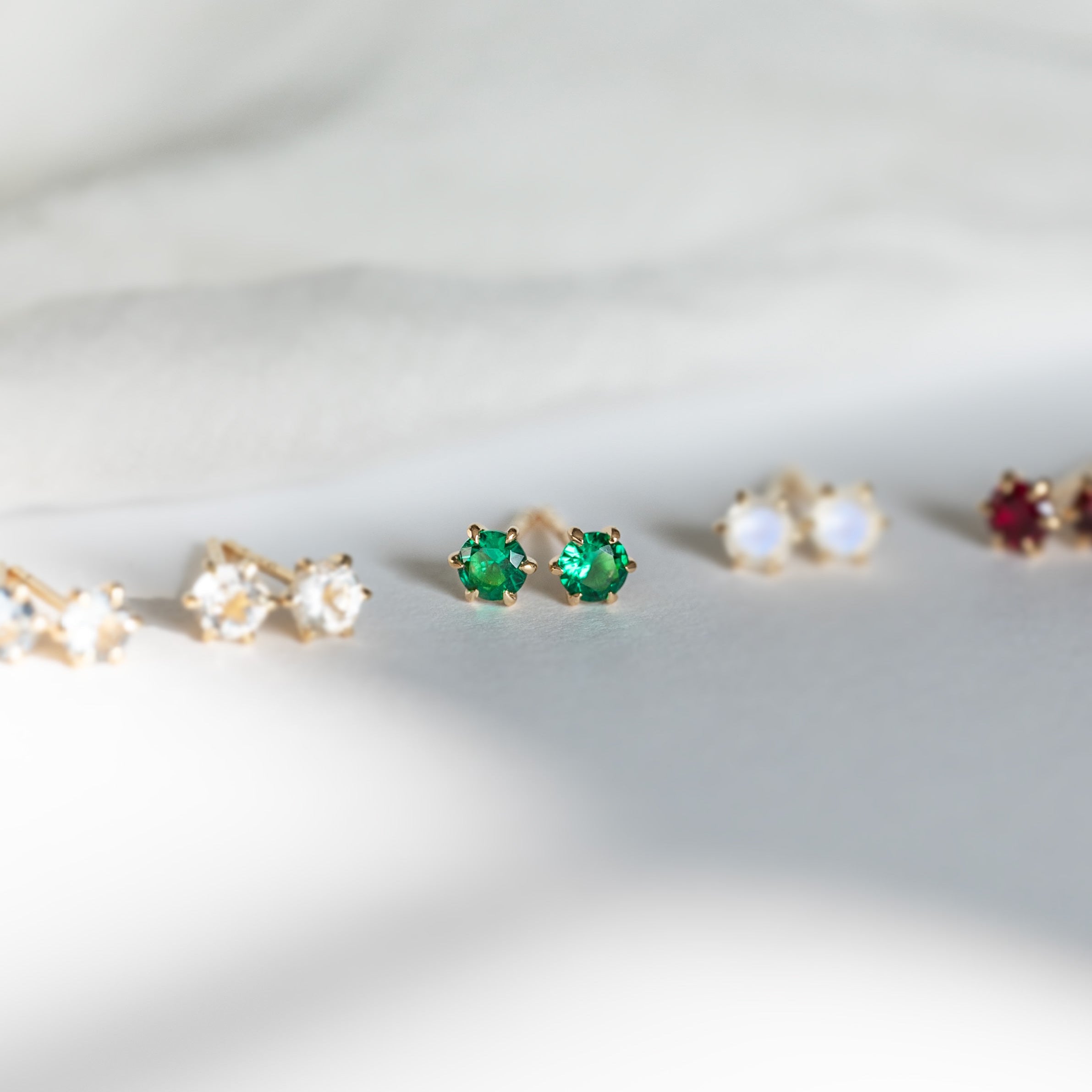 Emerald Stud Earrings Dainty Small Minimalist 14k Gold, May Birthstone, Birthday Gifts for girls, second piercing studs
