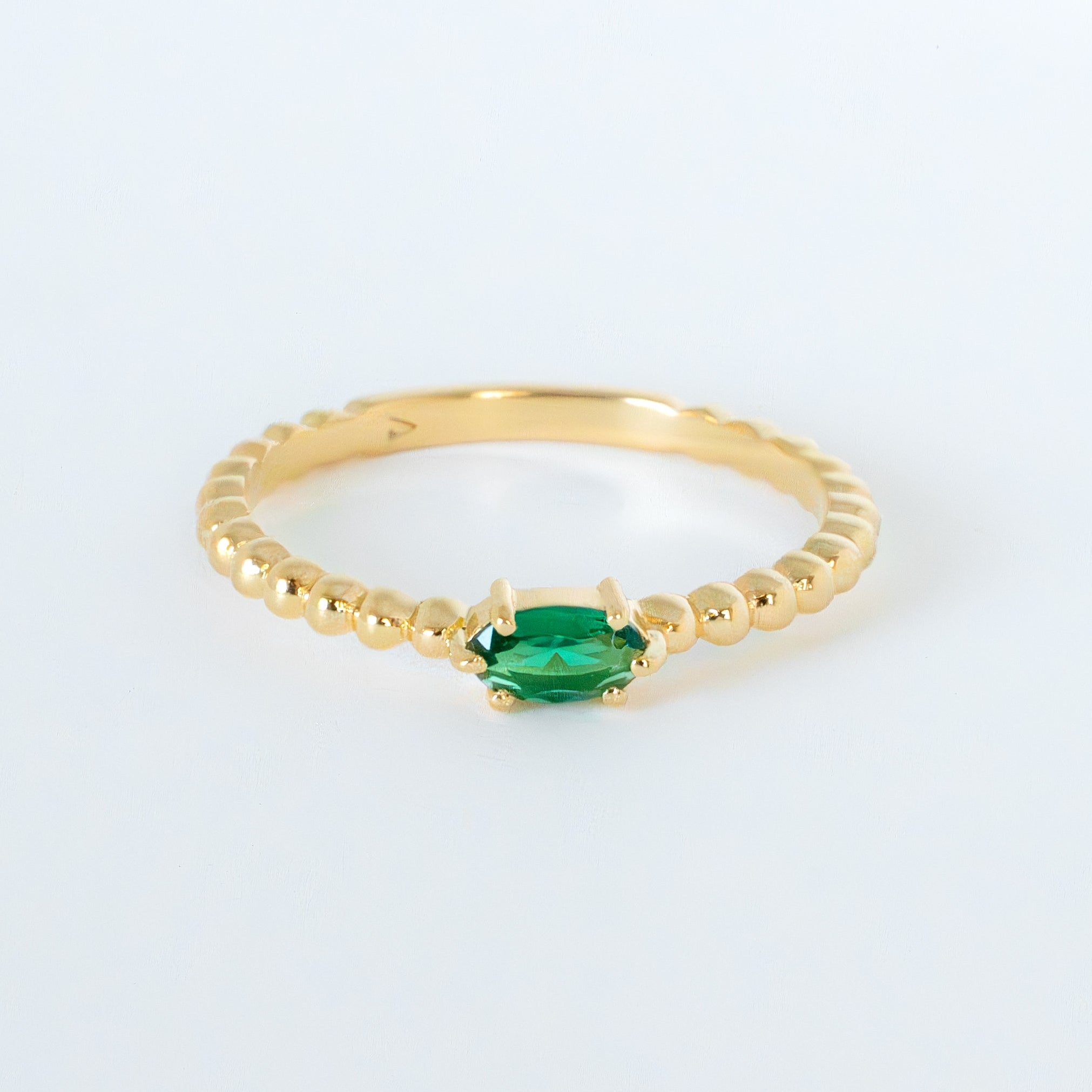 Beaded emerald gold stacking ring