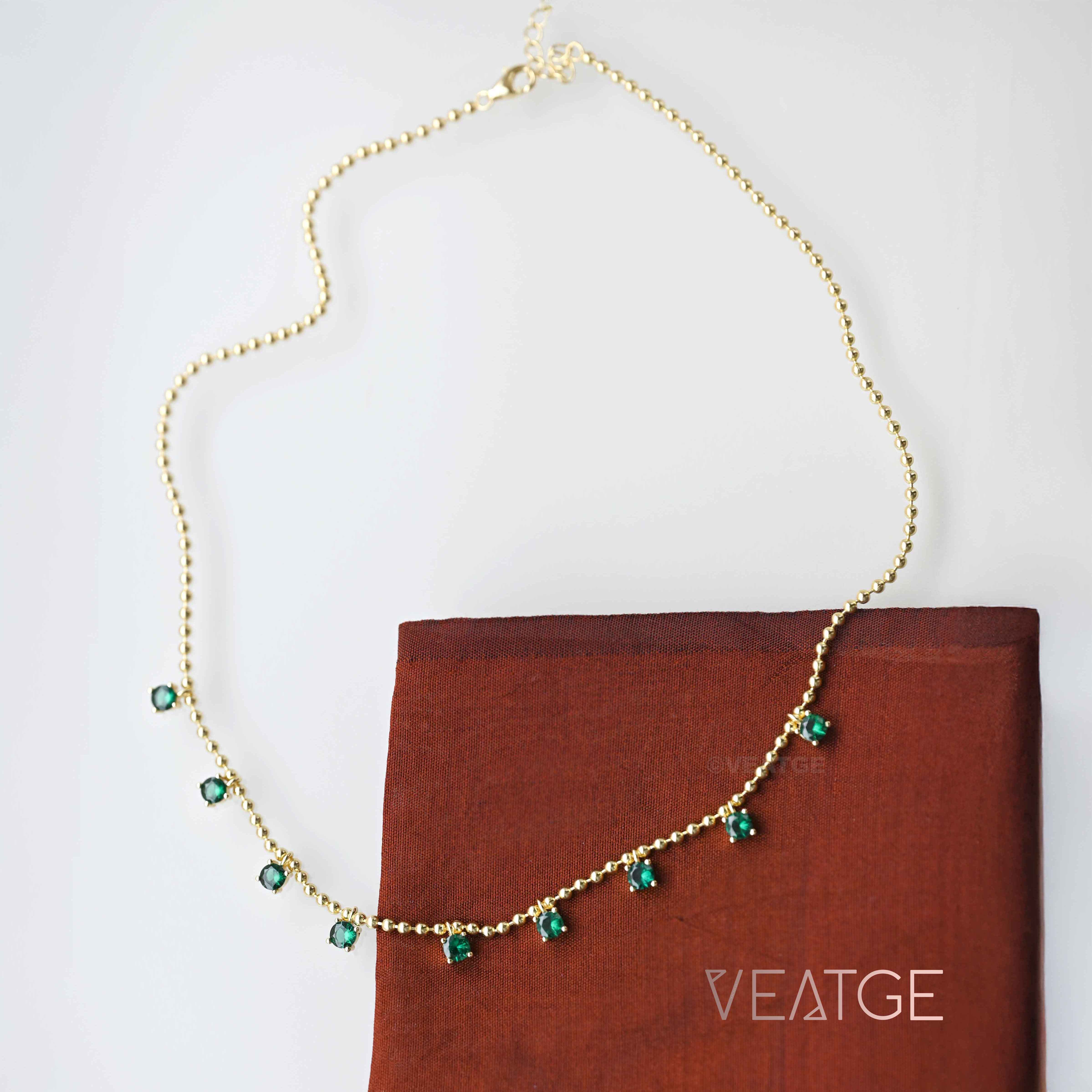 Emerald Station Necklace Gold, May Birthstone