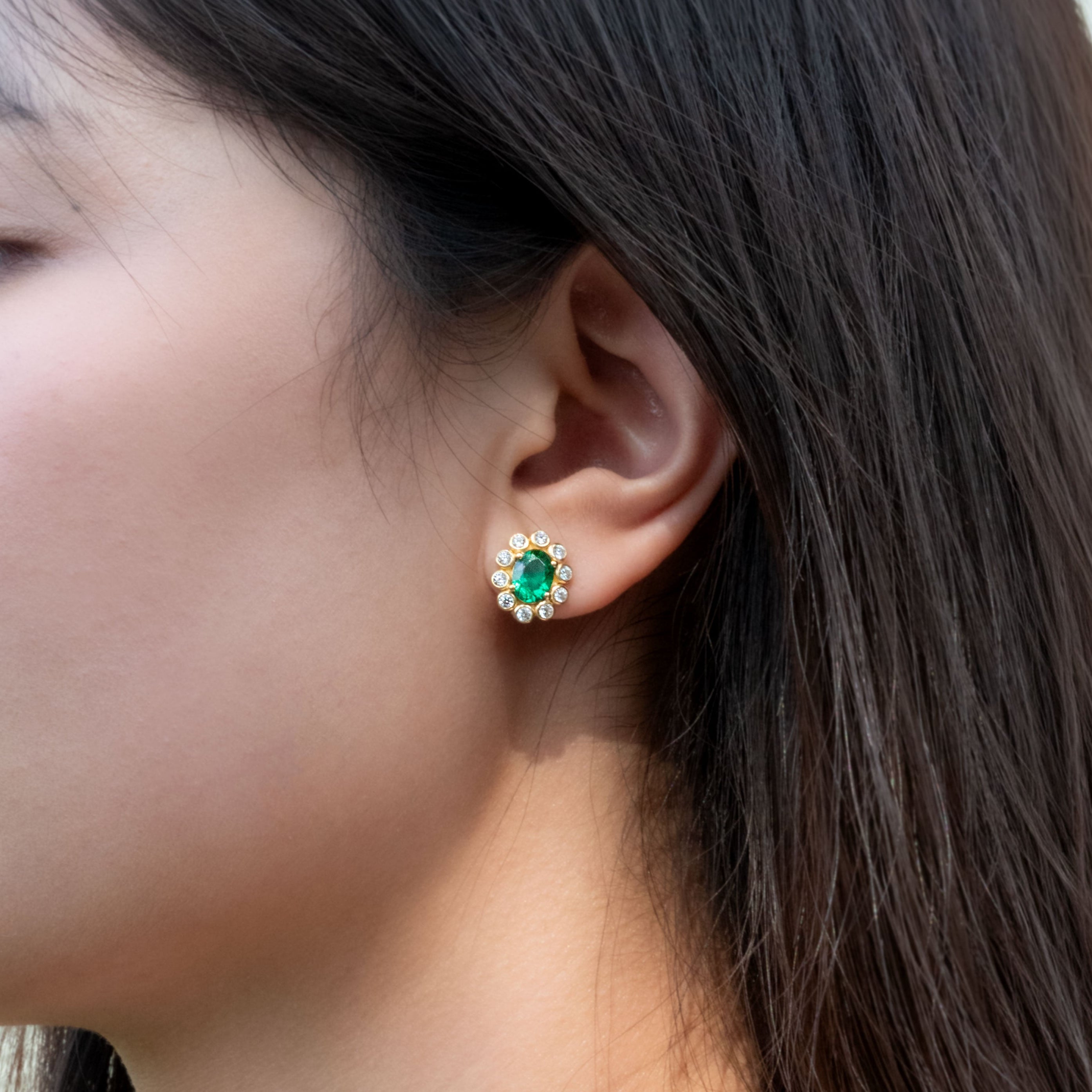 Emerald Stud Earrings 14k Gold