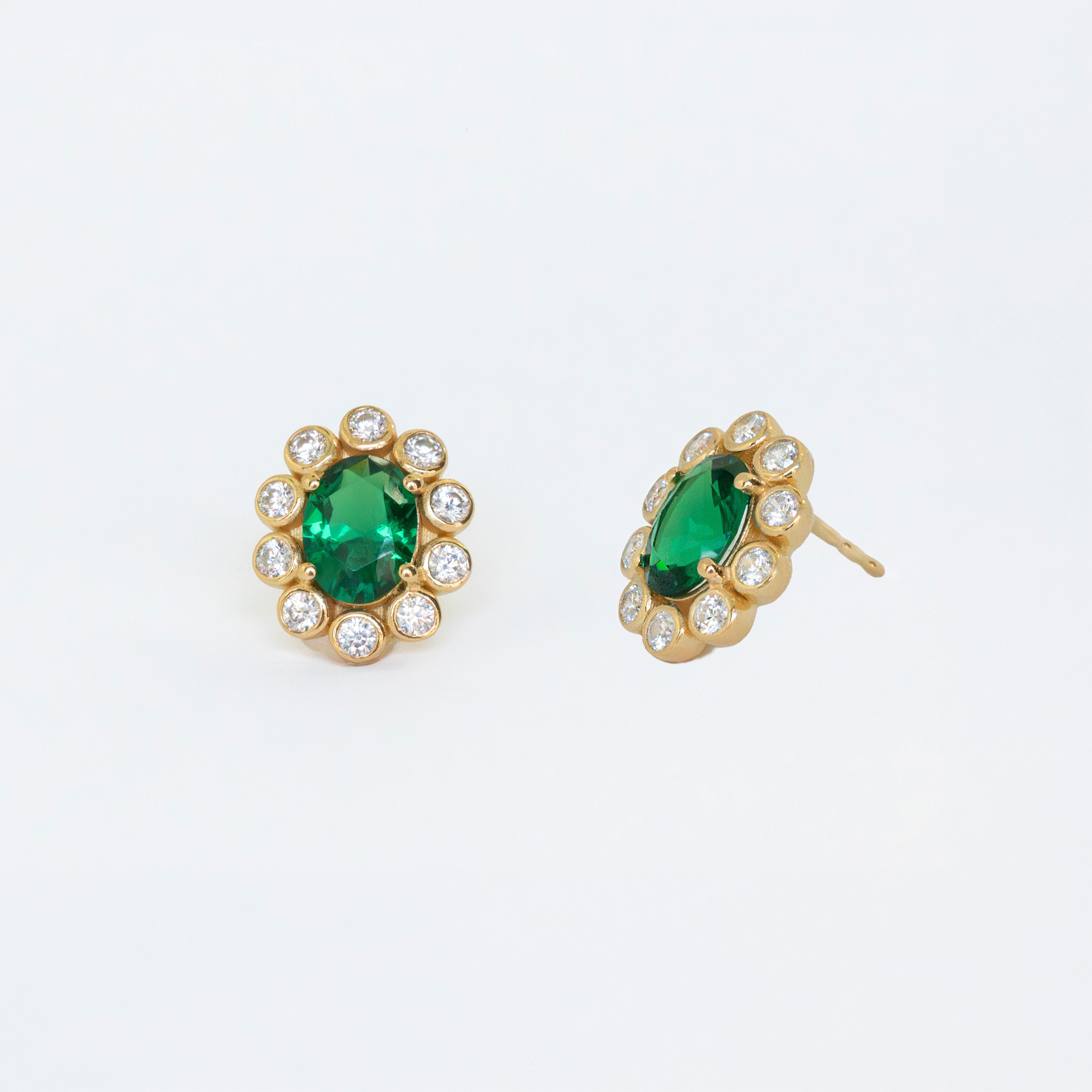 Emerald Stud Earrings 14k Gold, May Birthstone, Birthday Gift for Her