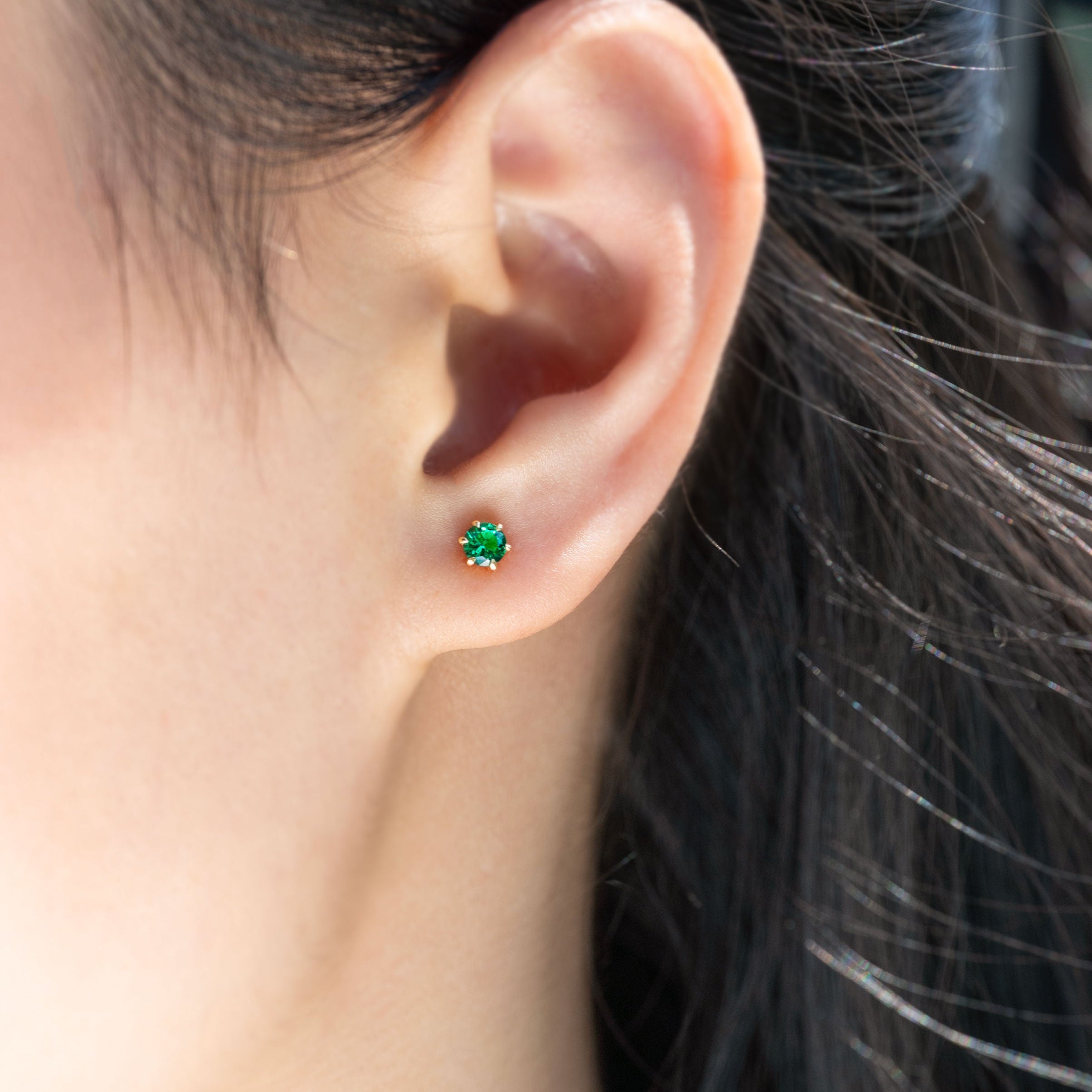 Emerald Stud Earrings Dainty Small Minimalist 14k Gold, May Birthstone, Birthday Gifts for girls, second piercing studs