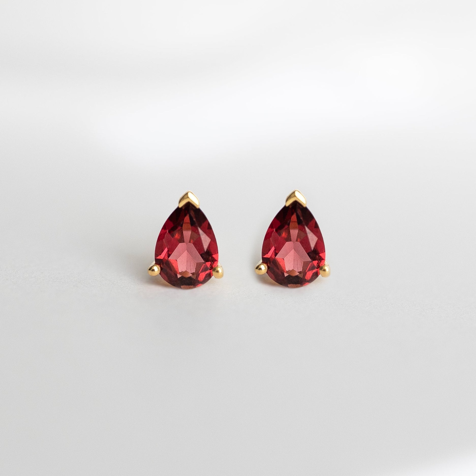 Garnet-Pear-Stud-Earrings-Gold, January Birthstone Birthday Gifts for Girls, skin safe nickel free