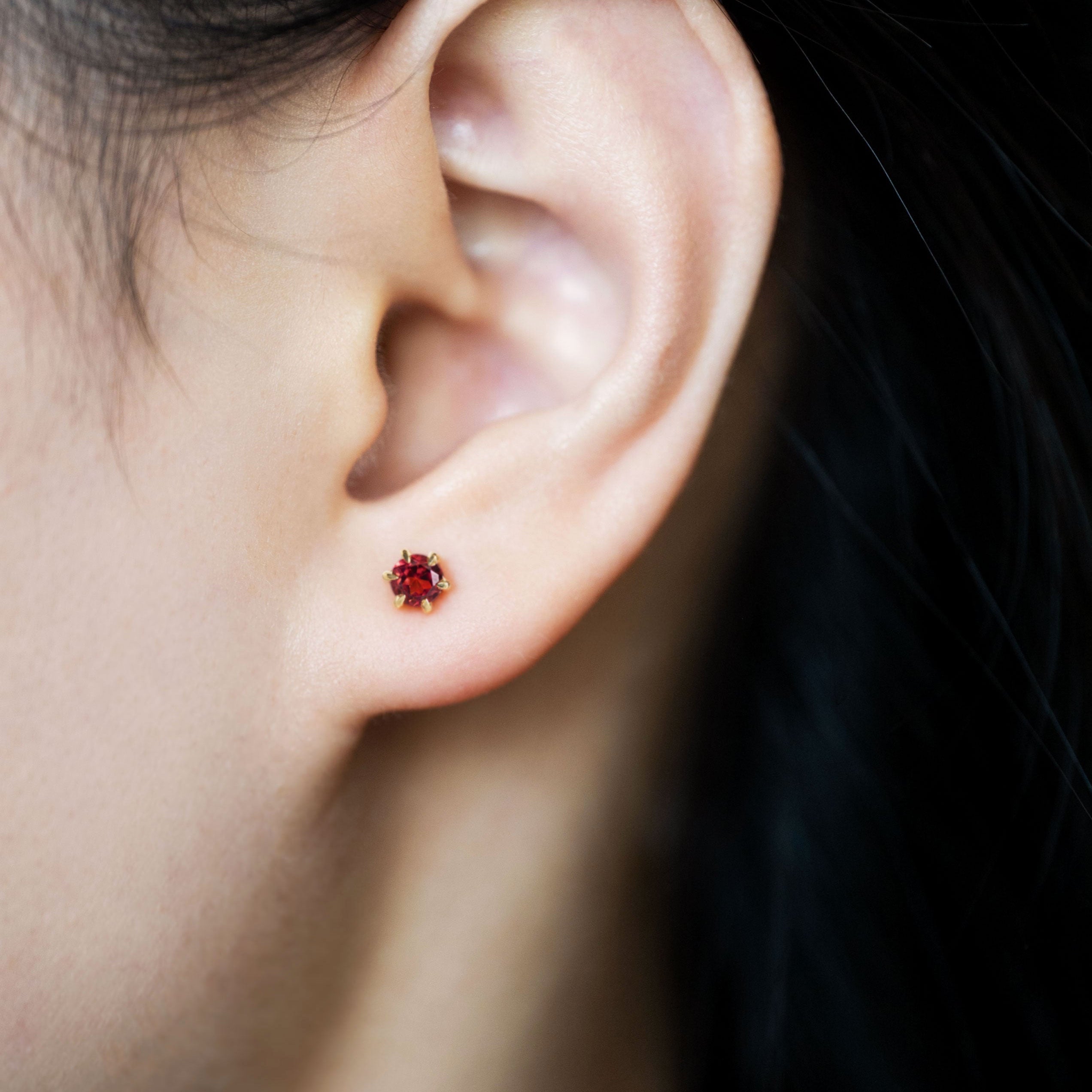 Dainty Martini set Natural garnet stud earrings gold