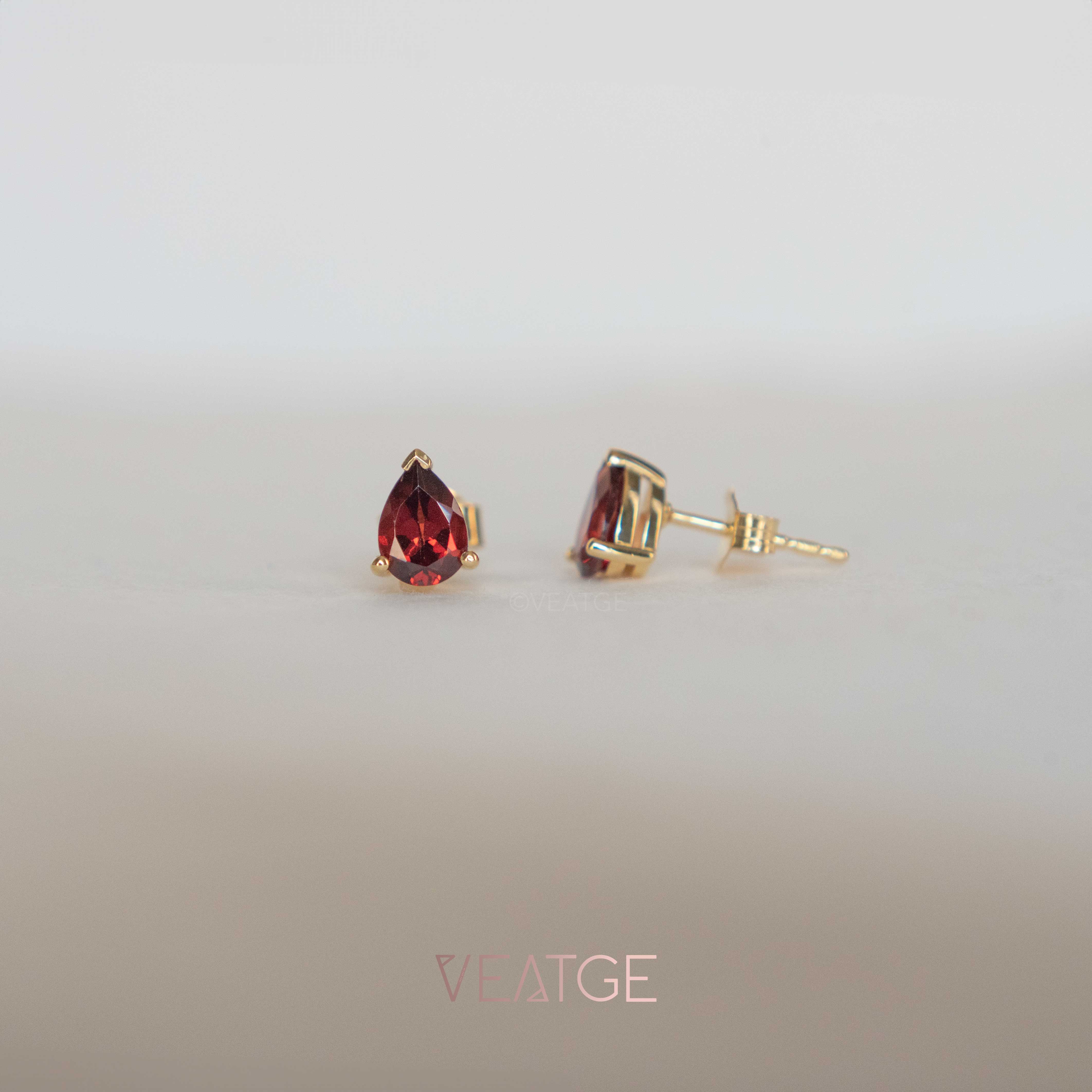 Garnet Pear Stud Earrings