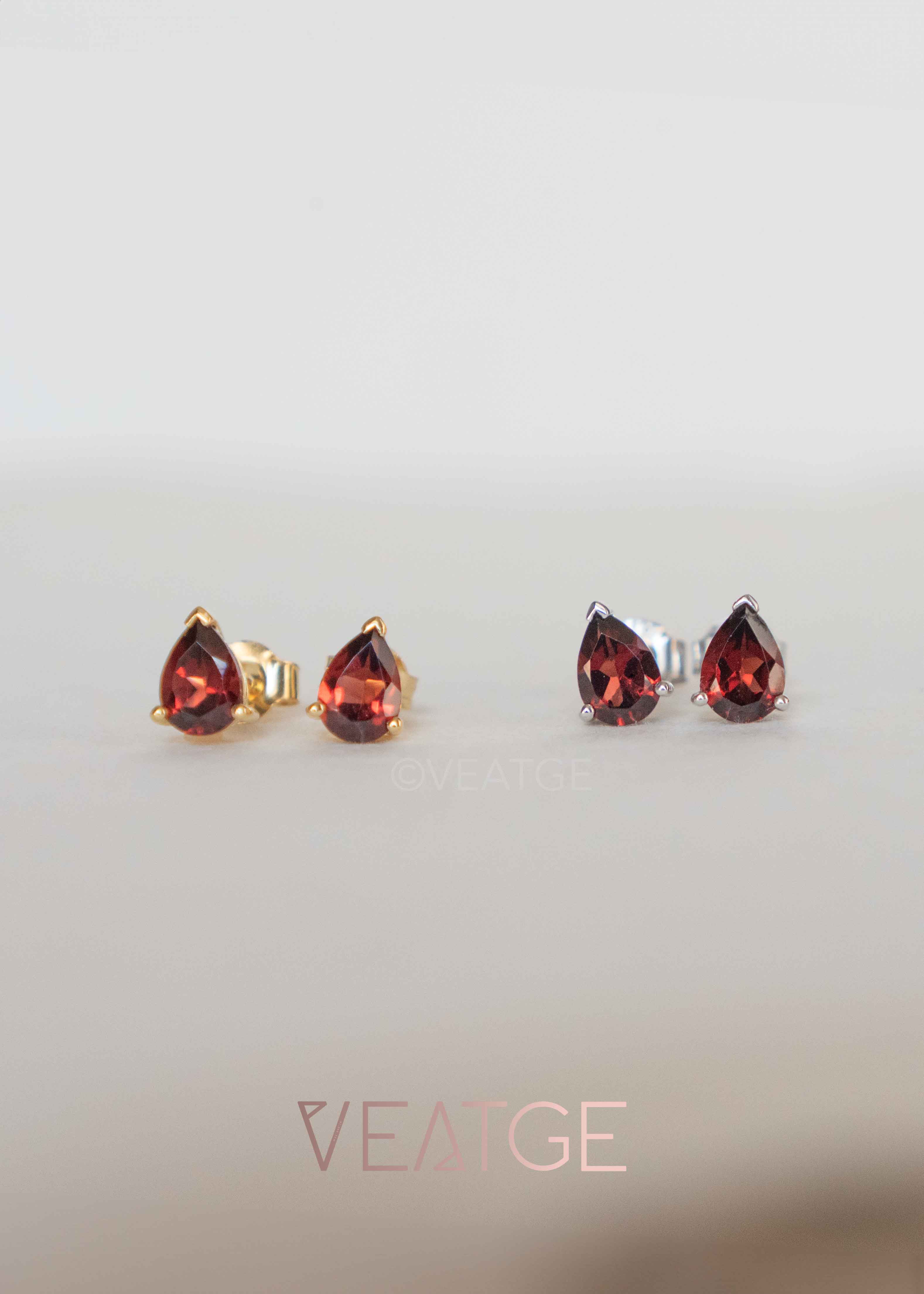 Garnet Pear Stud Earrings