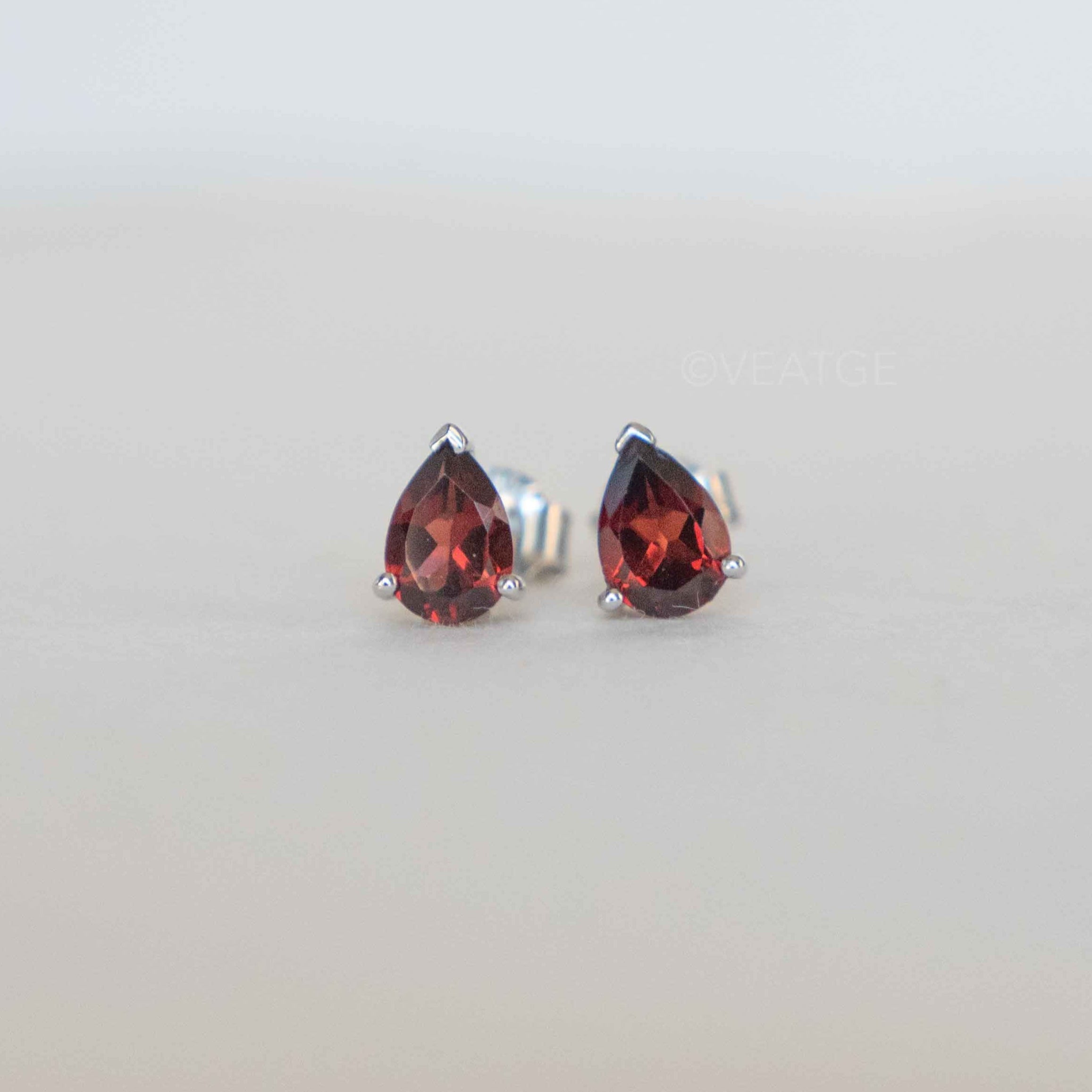 Garnet Pear Stud Earrings