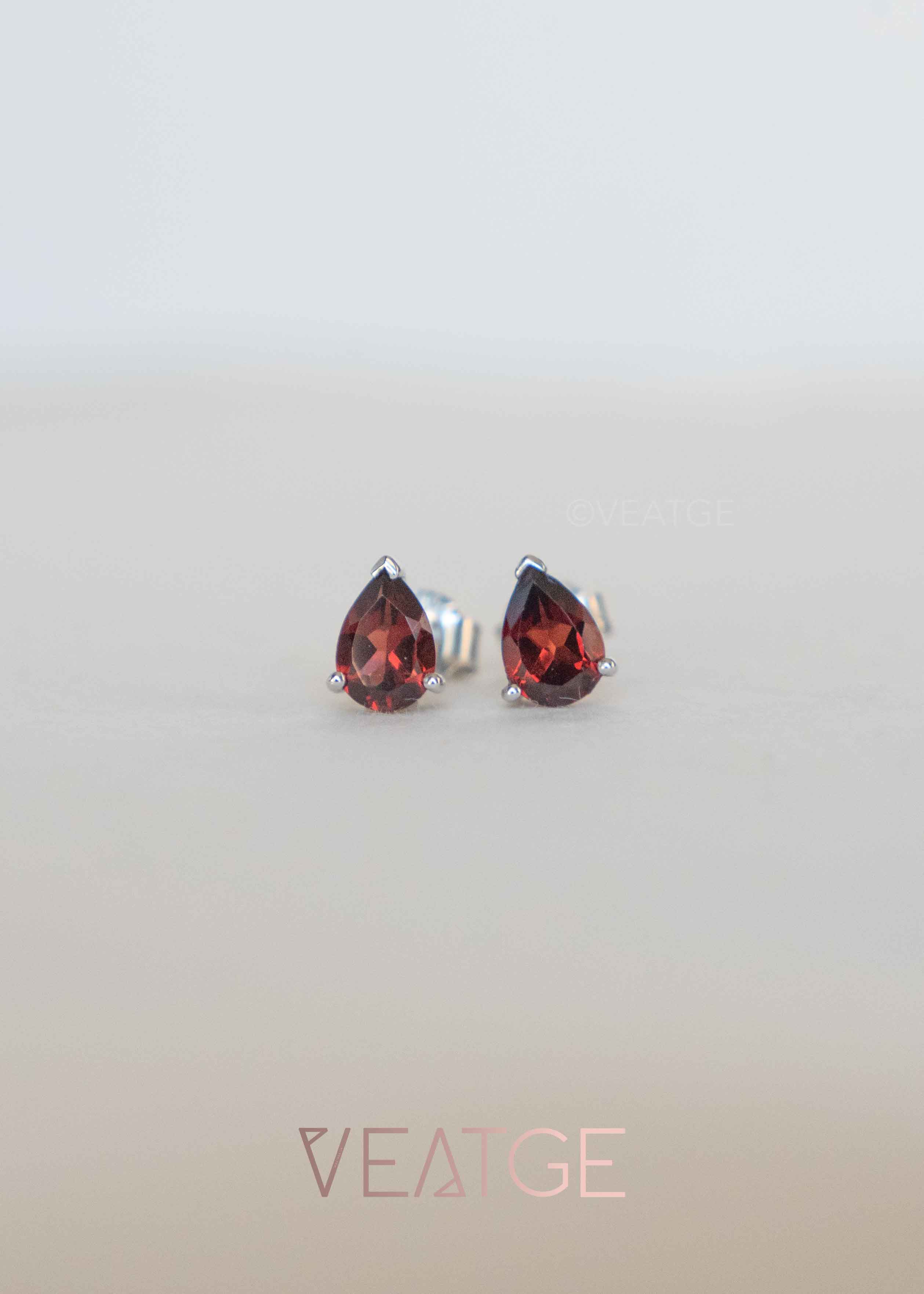 Garnet Pear Stud Earrings