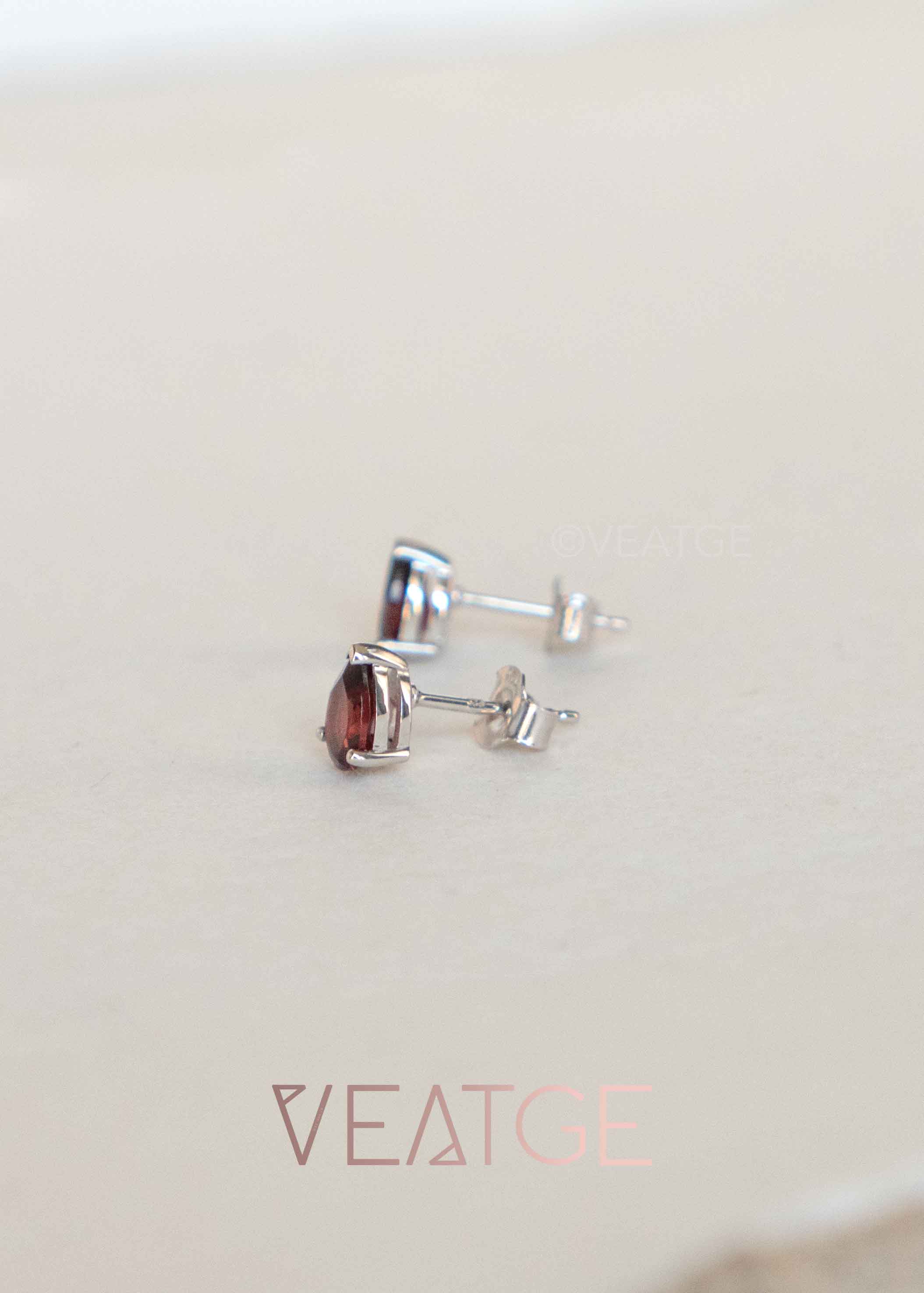 Garnet Pear Stud Earrings