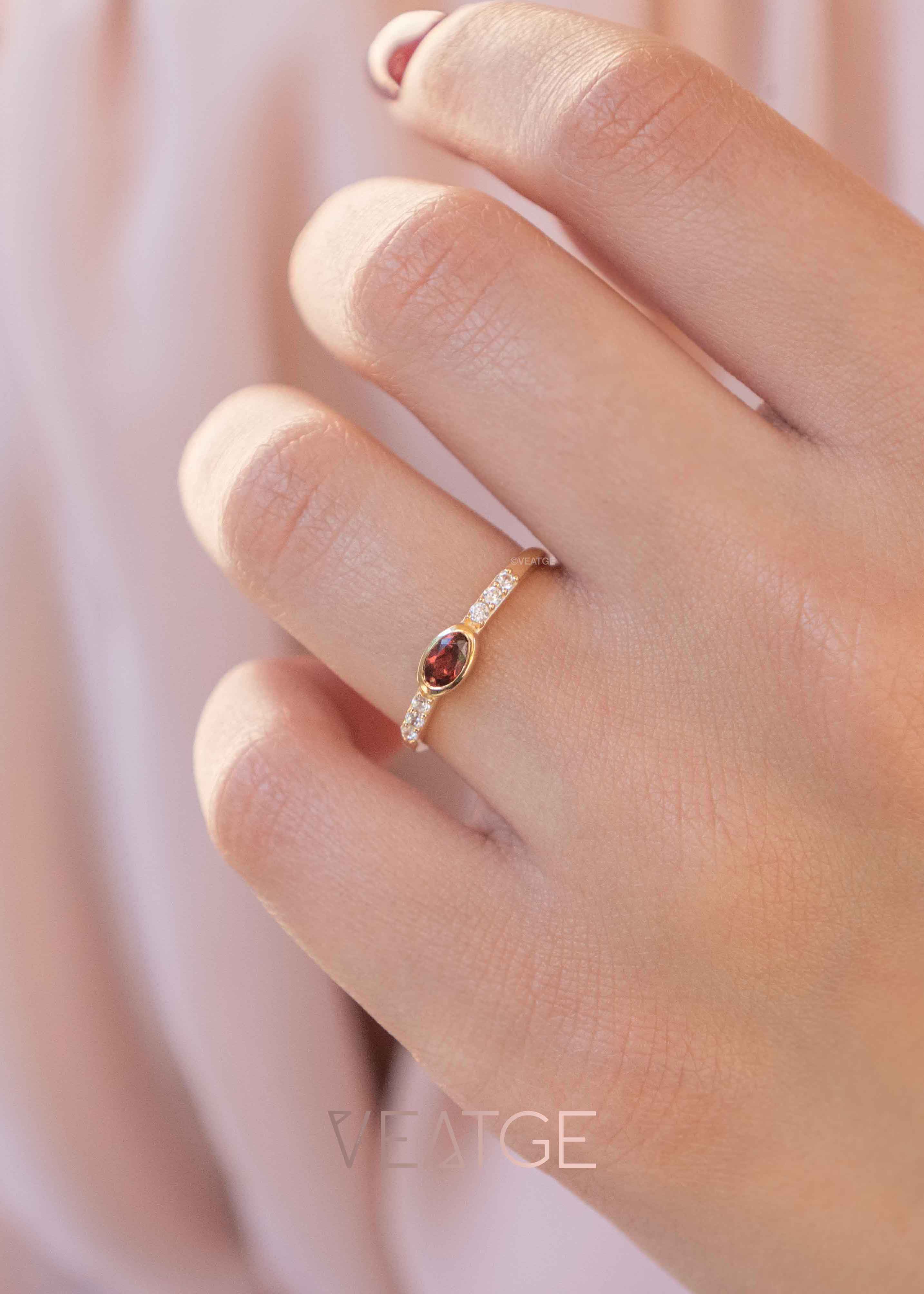 January Birthstone - Garnet Stacking Band - Elise