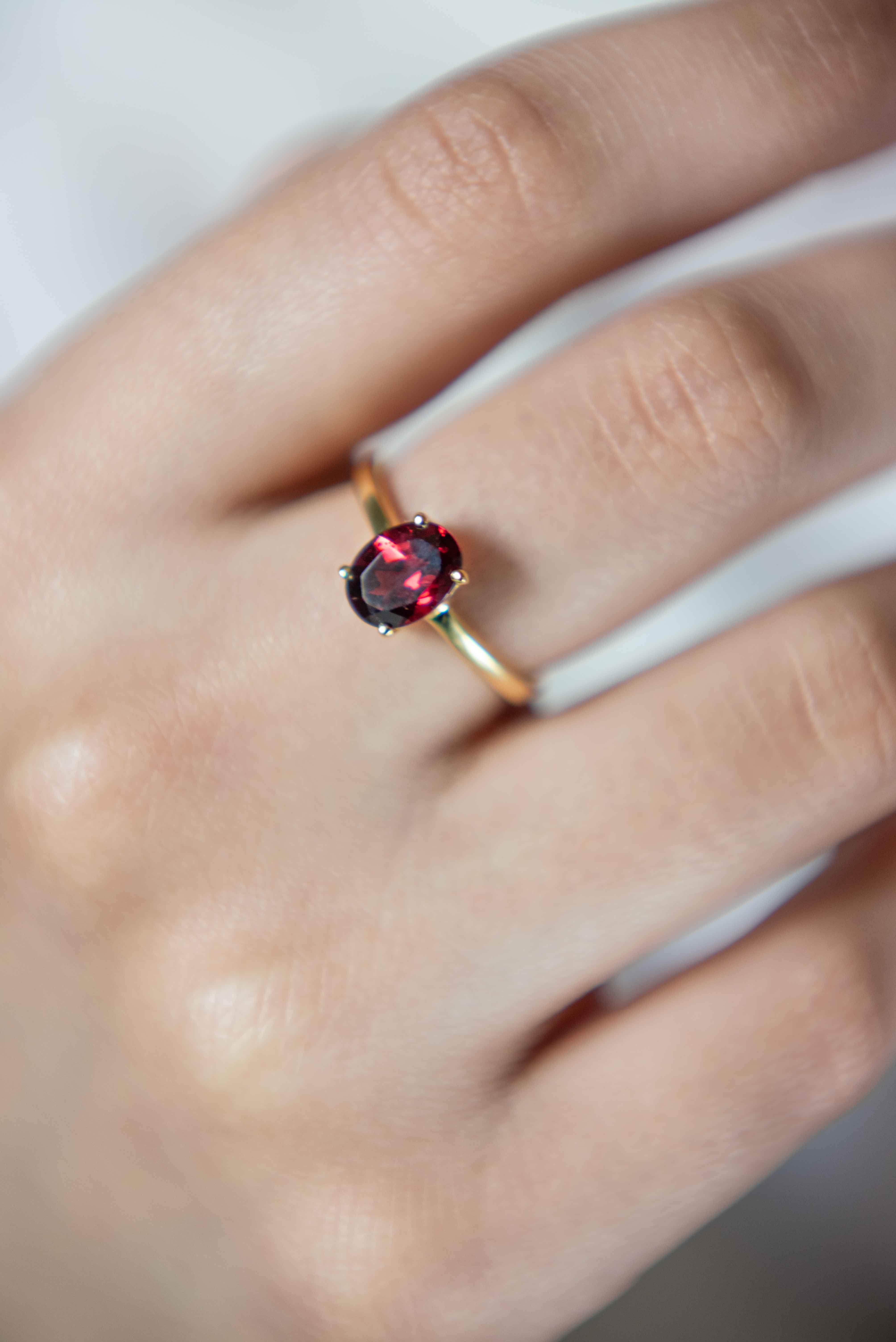 Garnet Ring 14k Gold Vermeil Oval
