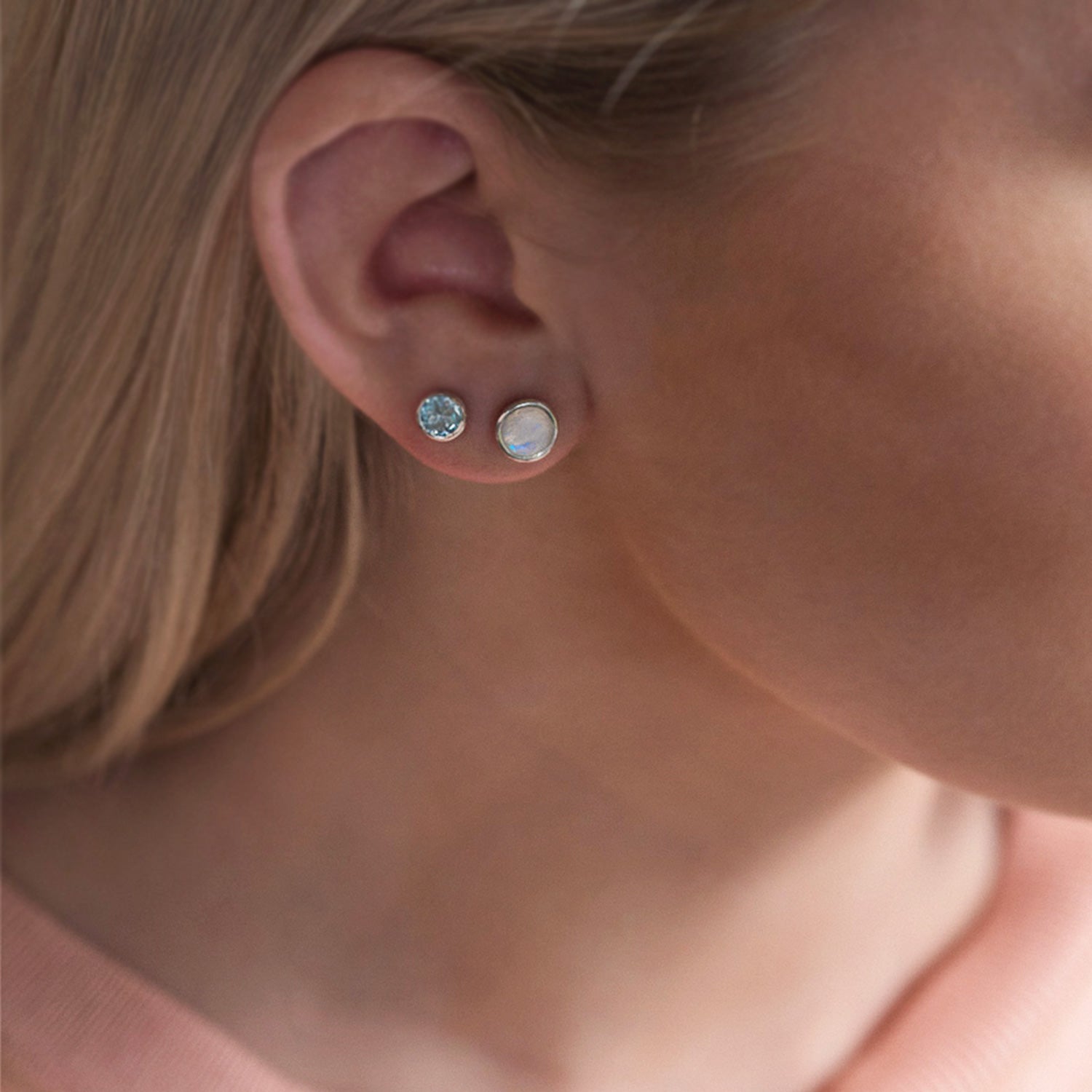 Gemstone Stud Earrings for Women Natural Birthstone Studs