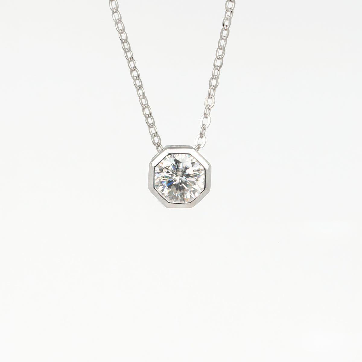 1ct Geometric Moissanite Necklace, 925 Sterling Silver Anti tarnish, Solitaire Diamond Necklace Unisex Gifts