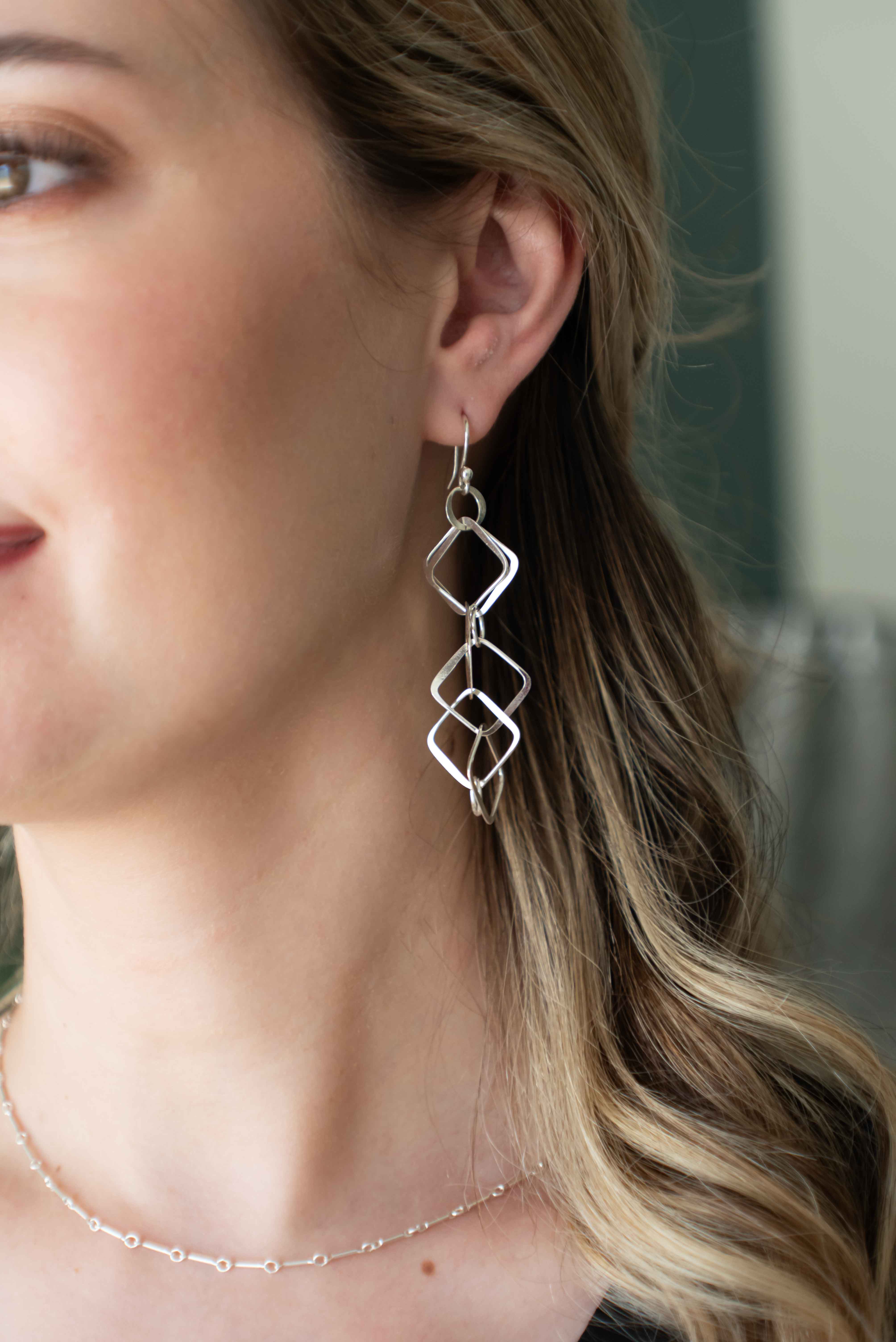 Unique Geometric Dangle Statement Earrings in Sterling Silver 925, Best Gift for Women, Gift for Wife, Gift for mom