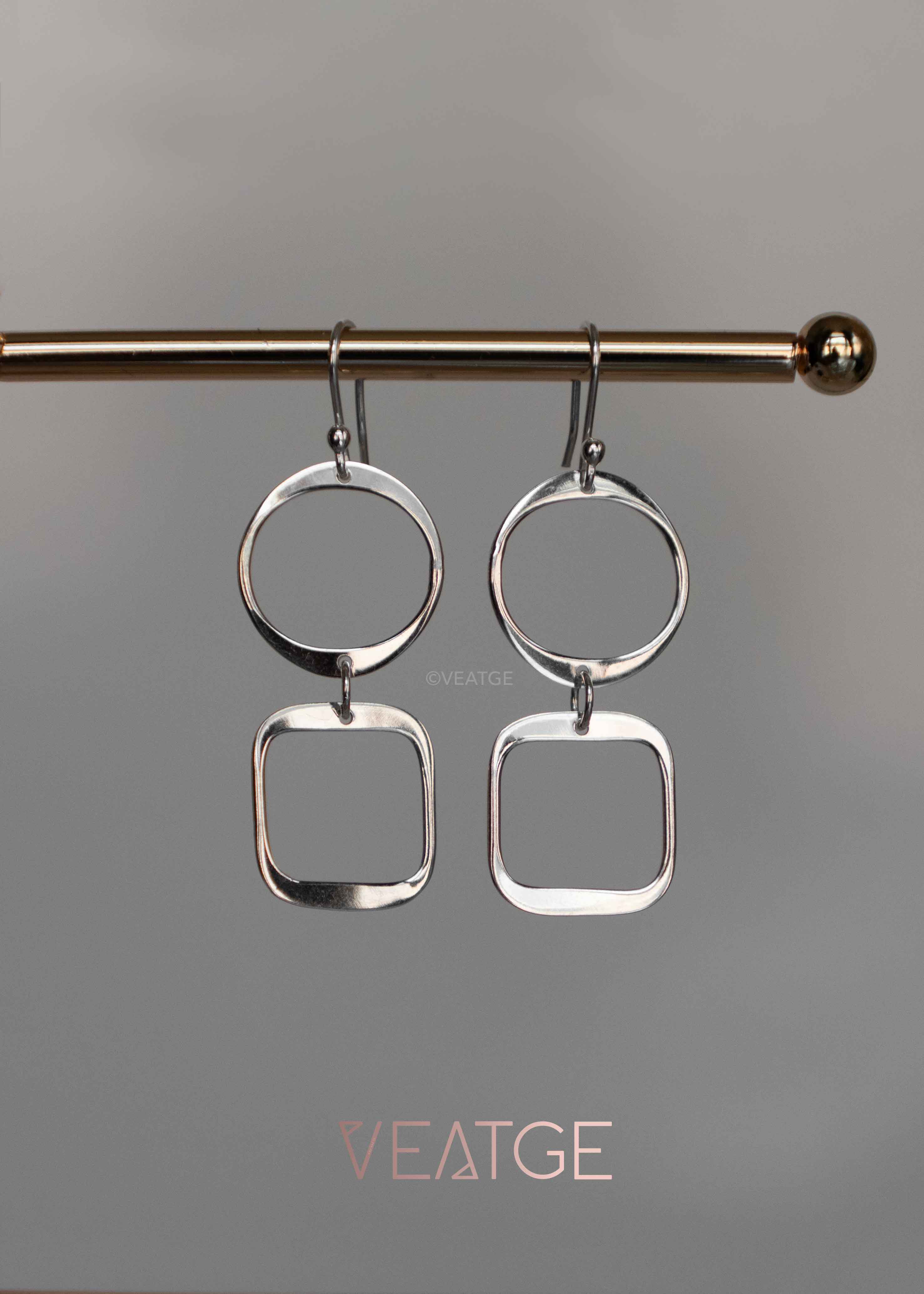 Geometric Earrings Silver, 925 Sterling Silver, Silver Earring Dangle, Unique Handmade Jewelry, Unique Gifts for Mom, Gift for Wife, Large Silver Earrings