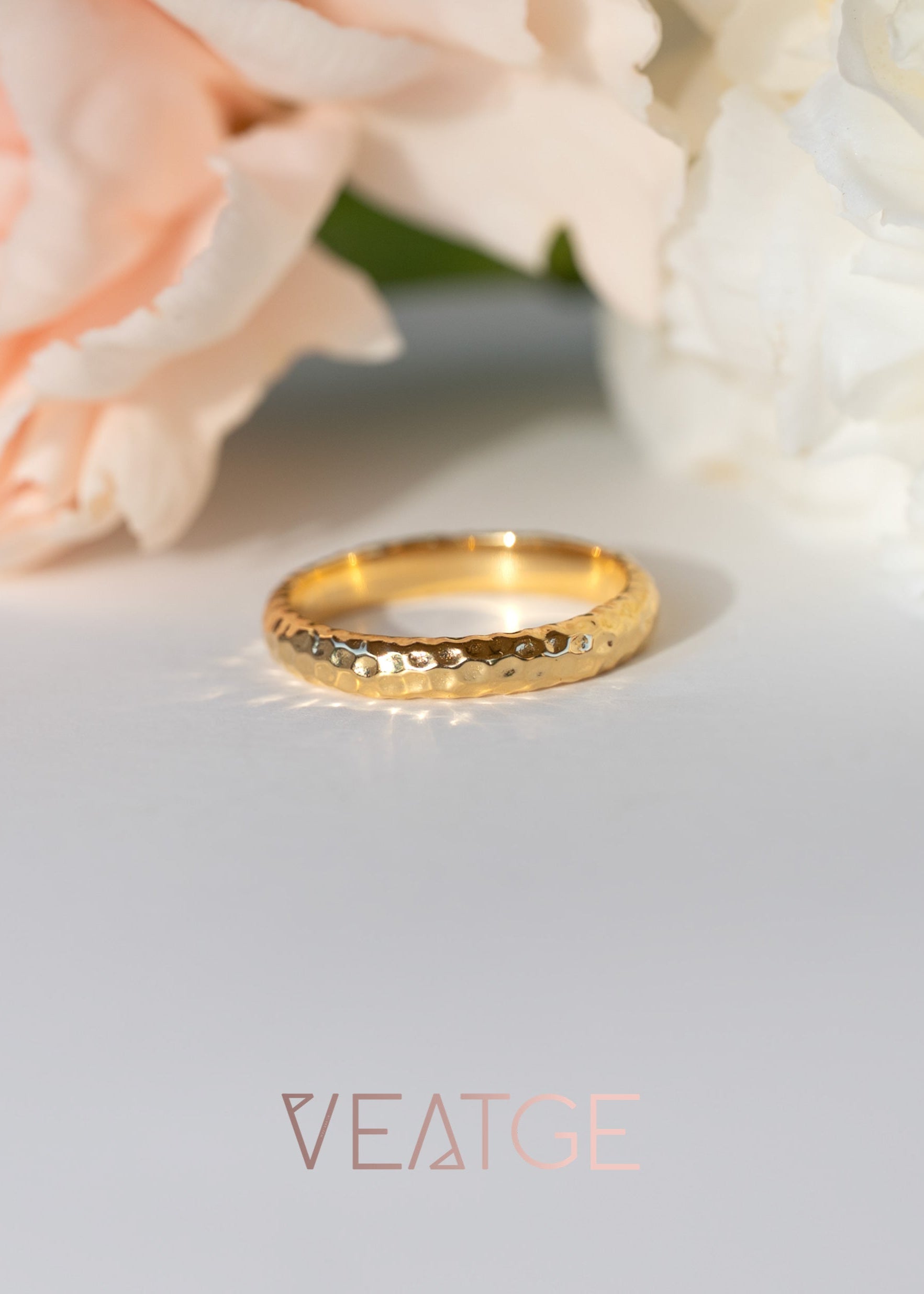 Unique Hammered Wedding Bands, 925  Gold Ring, Stackable Ring 3mm, Women Wedding Band Ring, Mens Wedding Band Rings, Anniversary Gift, Unisex Wedding Bands for him and her