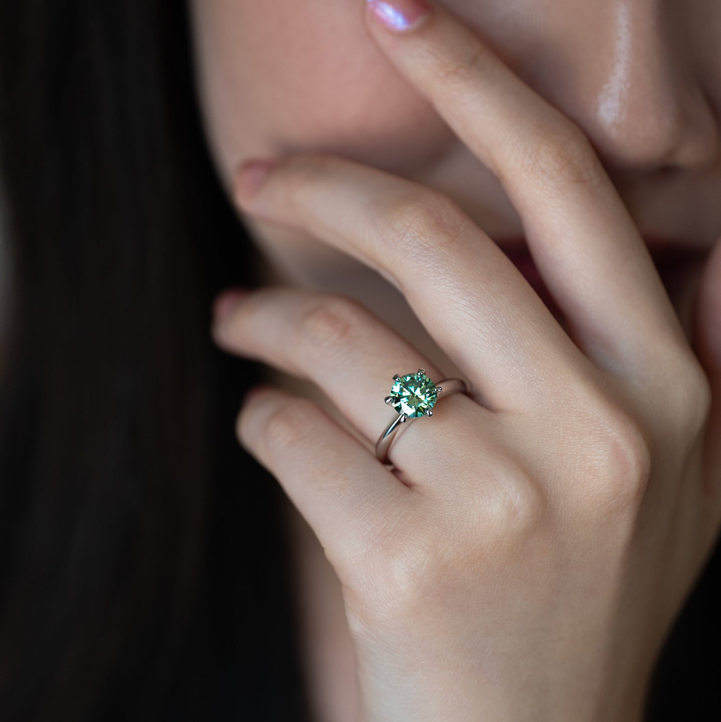 Green Moissanite Engagement Ring 2 carat Sterling Silver 925, Anniversary Birthday Gifts for Wife