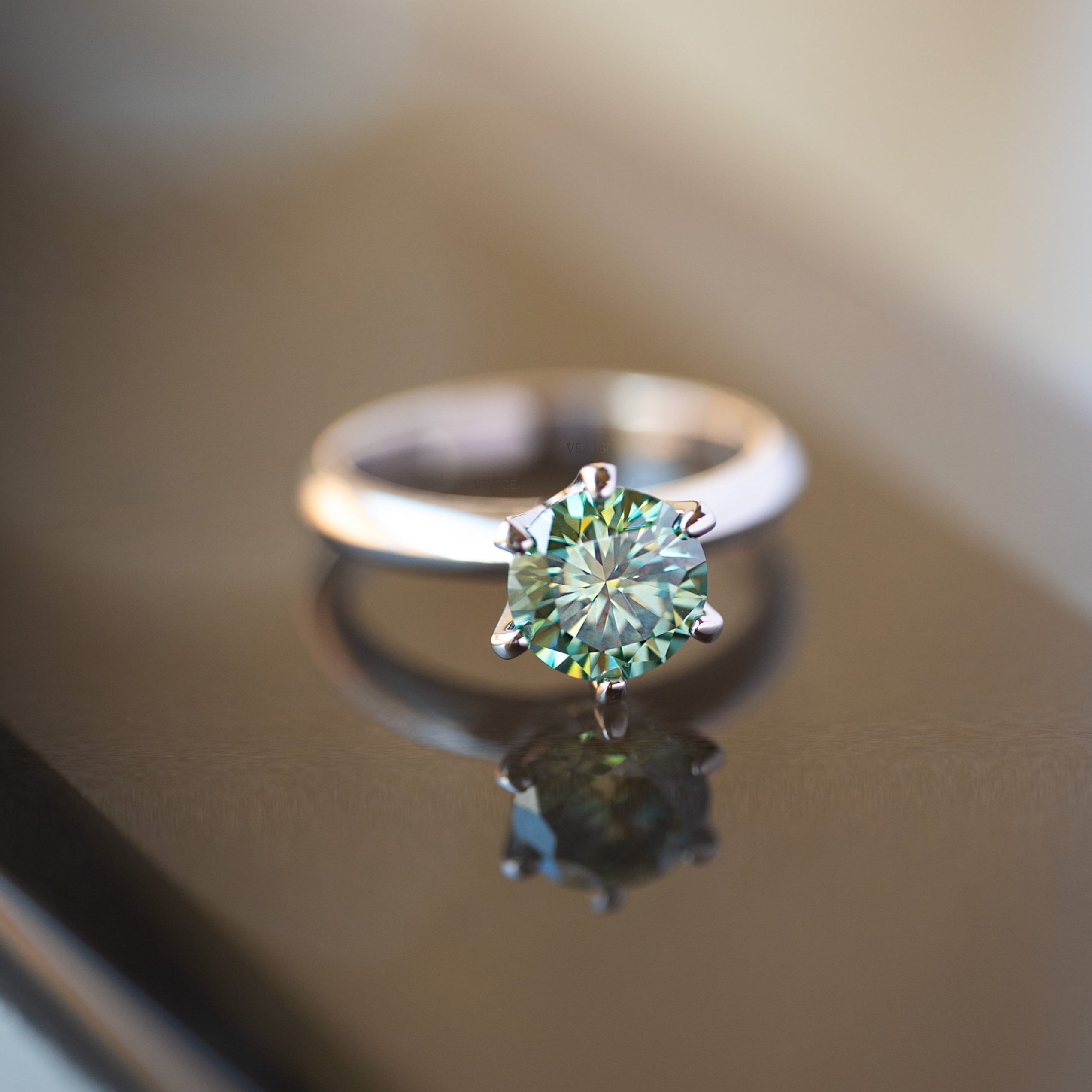 Green Moissanite Engagement Ring 2 carat Sterling Silver 925, Anniversary Birthday Gifts for Wife
