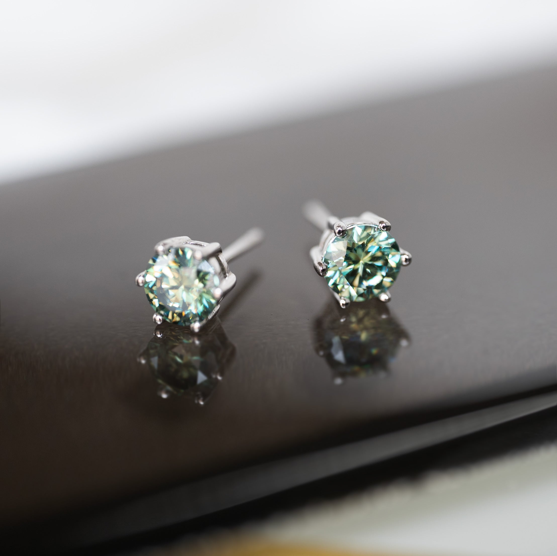 Green Moissanite Stud Earrings Sterling Silver 925, Anniversary Birthday Gifts for Wife, Mother's Day Gift for Mom
