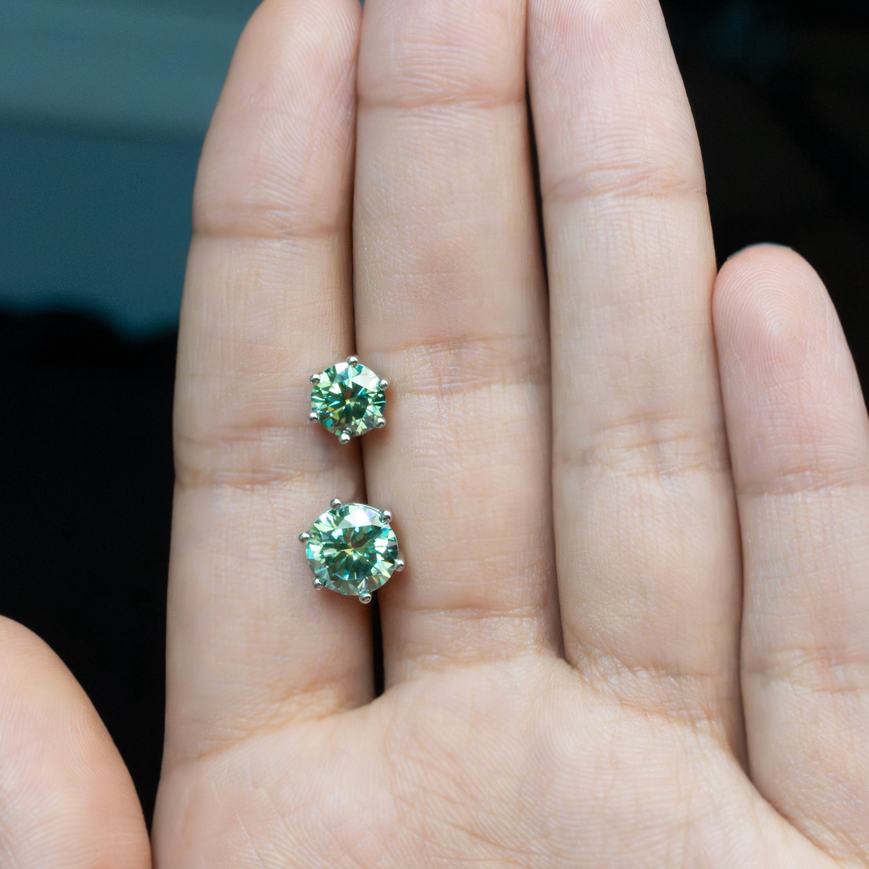 Green Moissanite Stud Earrings Sterling Silver 925, Anniversary Birthday Gifts for Wife, Mother's Day Gift for Mom