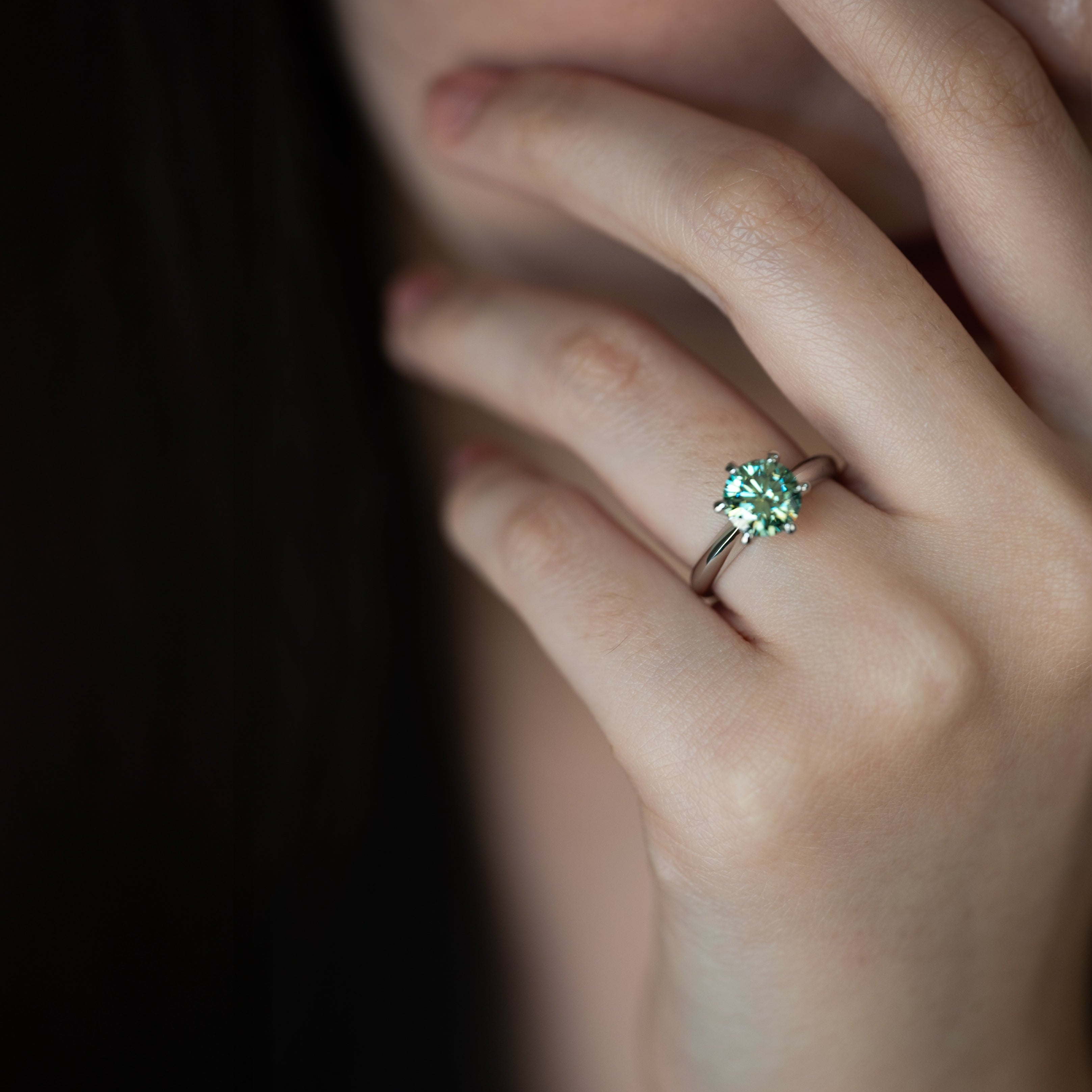 Green Moissanite Engagement Ring 2 carat Sterling Silver 925, Anniversary Birthday Gifts for Wife