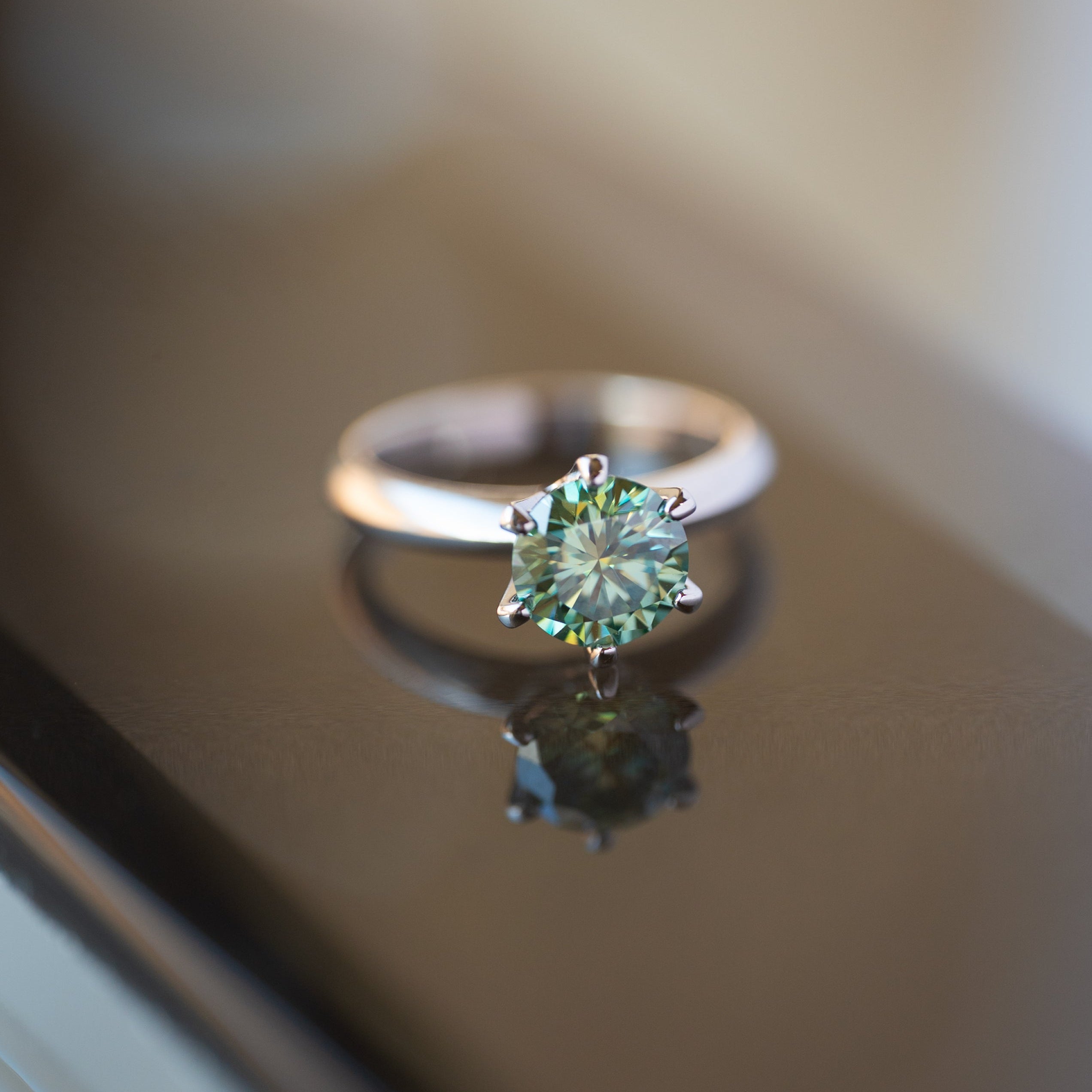 Green Moissanite Engagement Ring 2 carat Sterling Silver 925, Anniversary Birthday Gifts for Wife