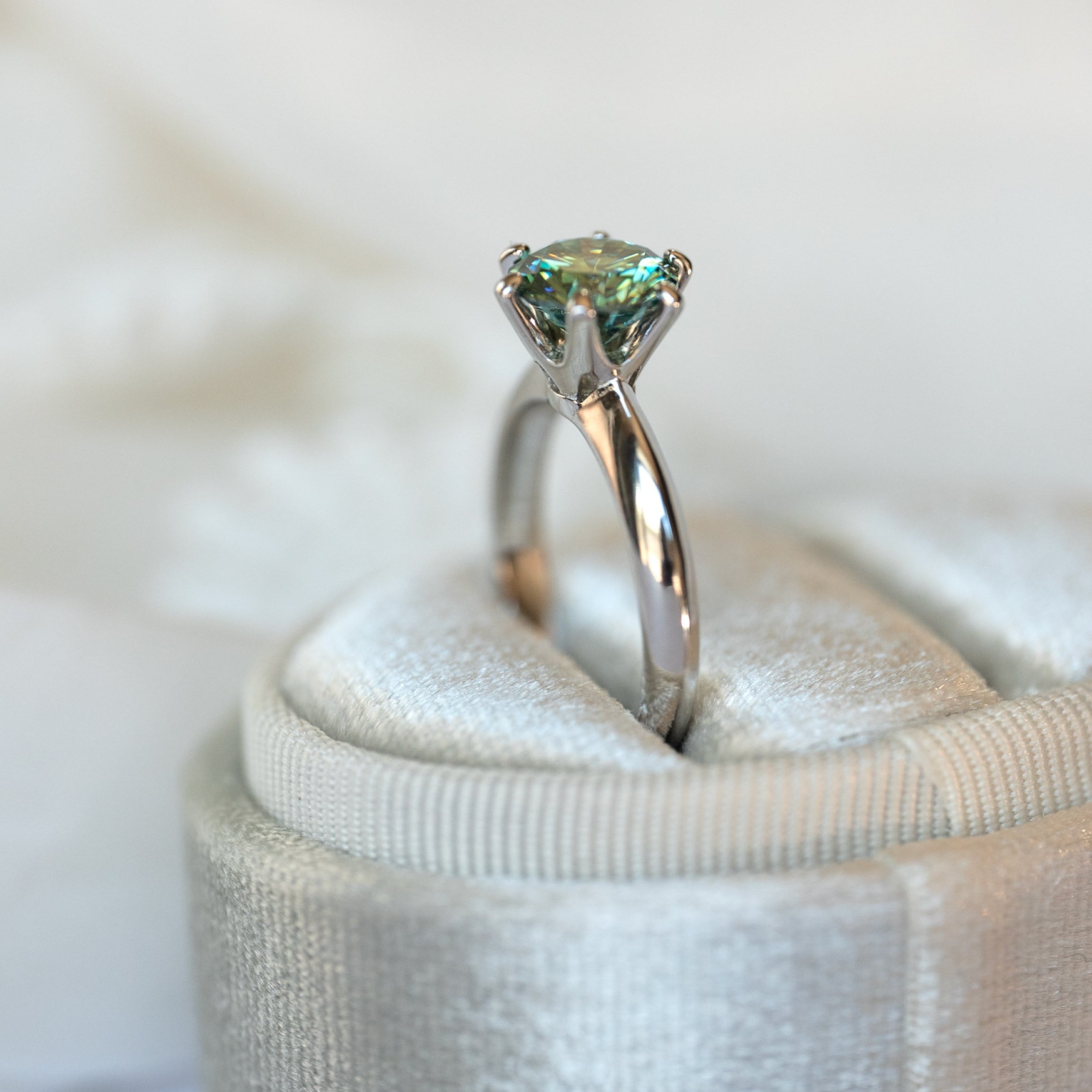 Green Moissanite Engagement Ring 2 carat Sterling Silver 925, Anniversary Birthday Gifts for Wife