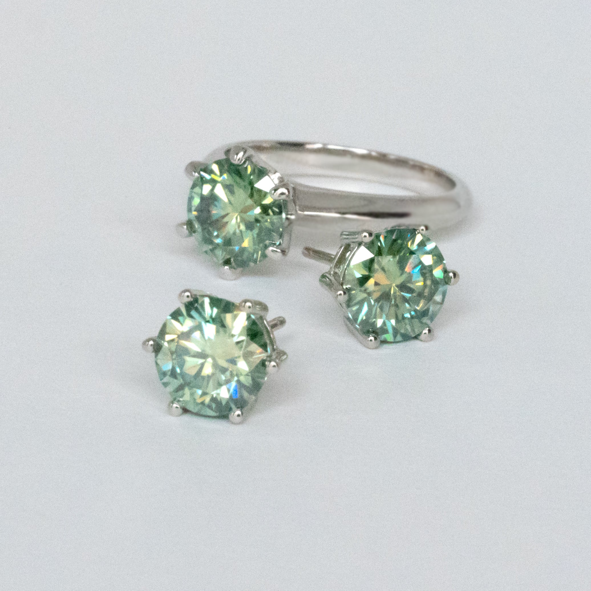 Green Moissanite Stud Earrings Ring Set Sterling Silver 925, Anniversary Birthday Gifts for Wife, Mother's Day Gift for Mom