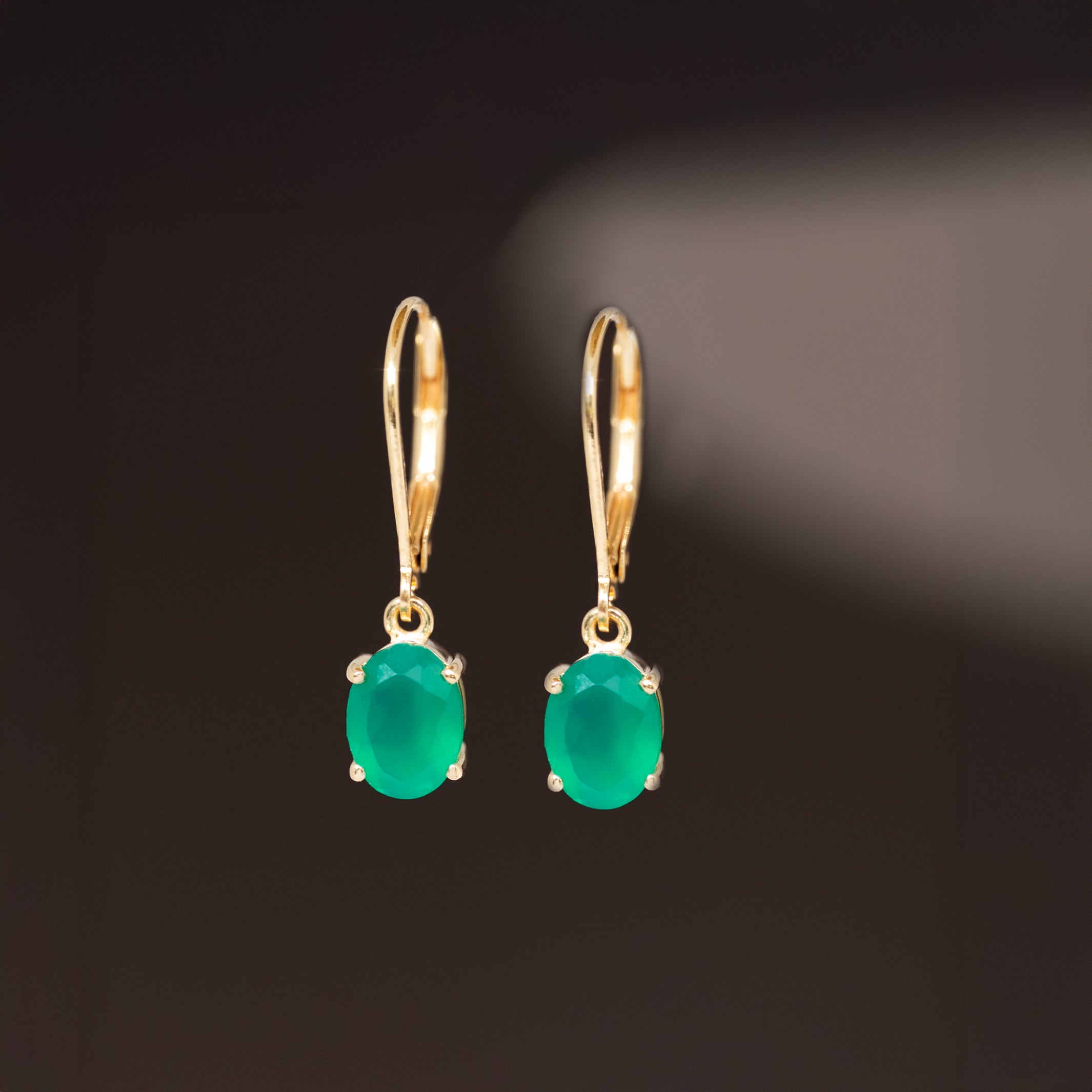 Green Onyx Dangle Drop Earrings, Emerald Green Color, May Birthstone Birthday Gifts for Her