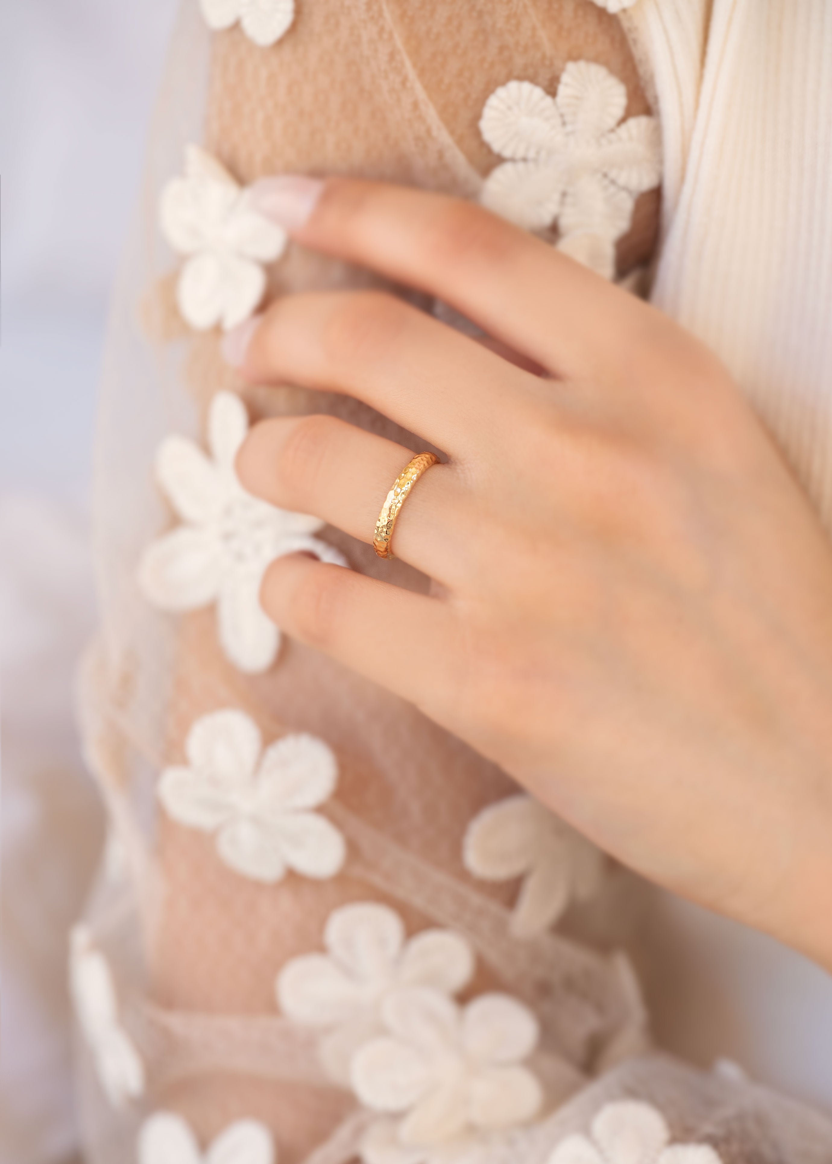 Unique Hammered Wedding Bands, 925 Sterling Silver and Gold Ring, Stackable Ring 3mm, Women and Men Wedding Band Ring, Anniversary Gift