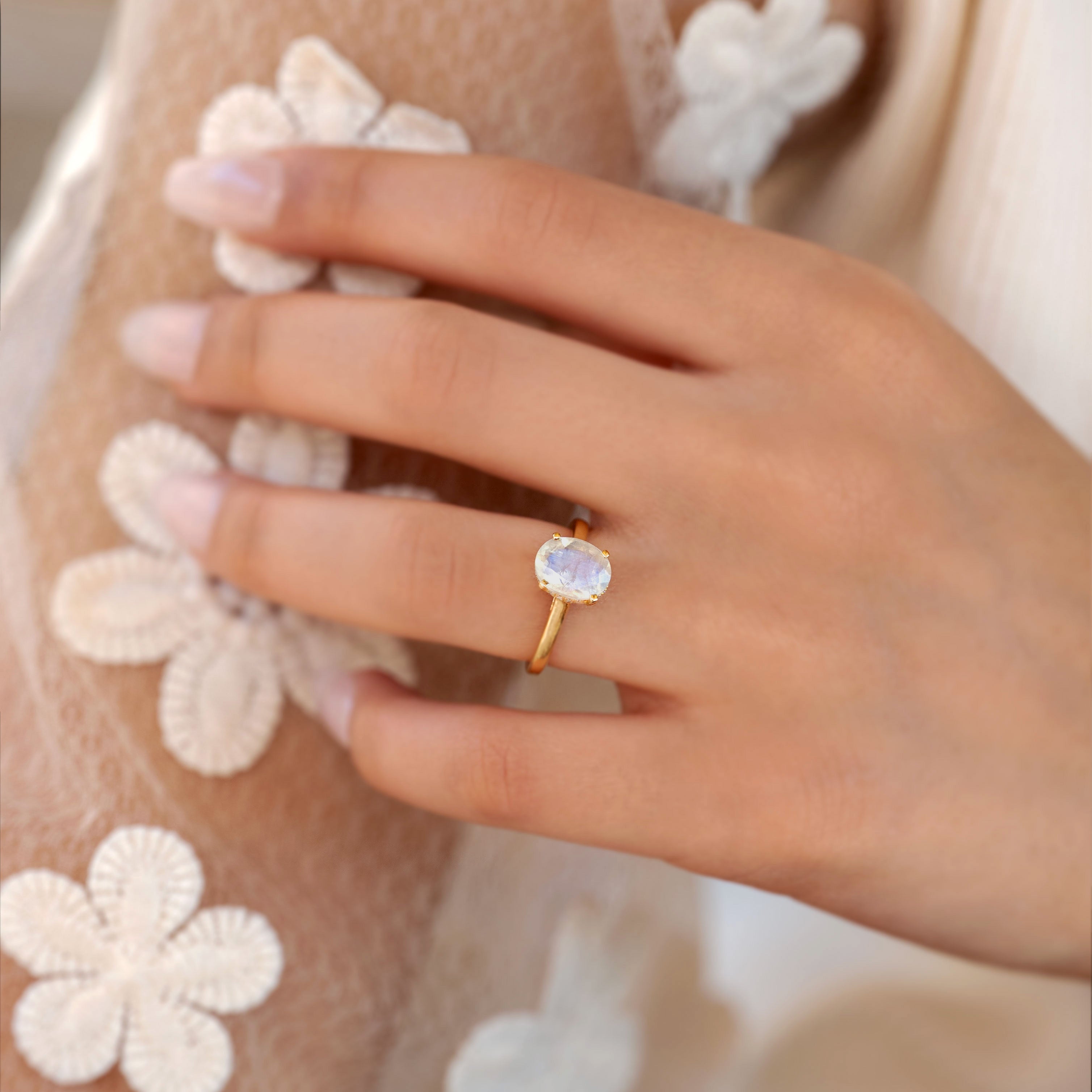Moonstone Ring Hidden Halo