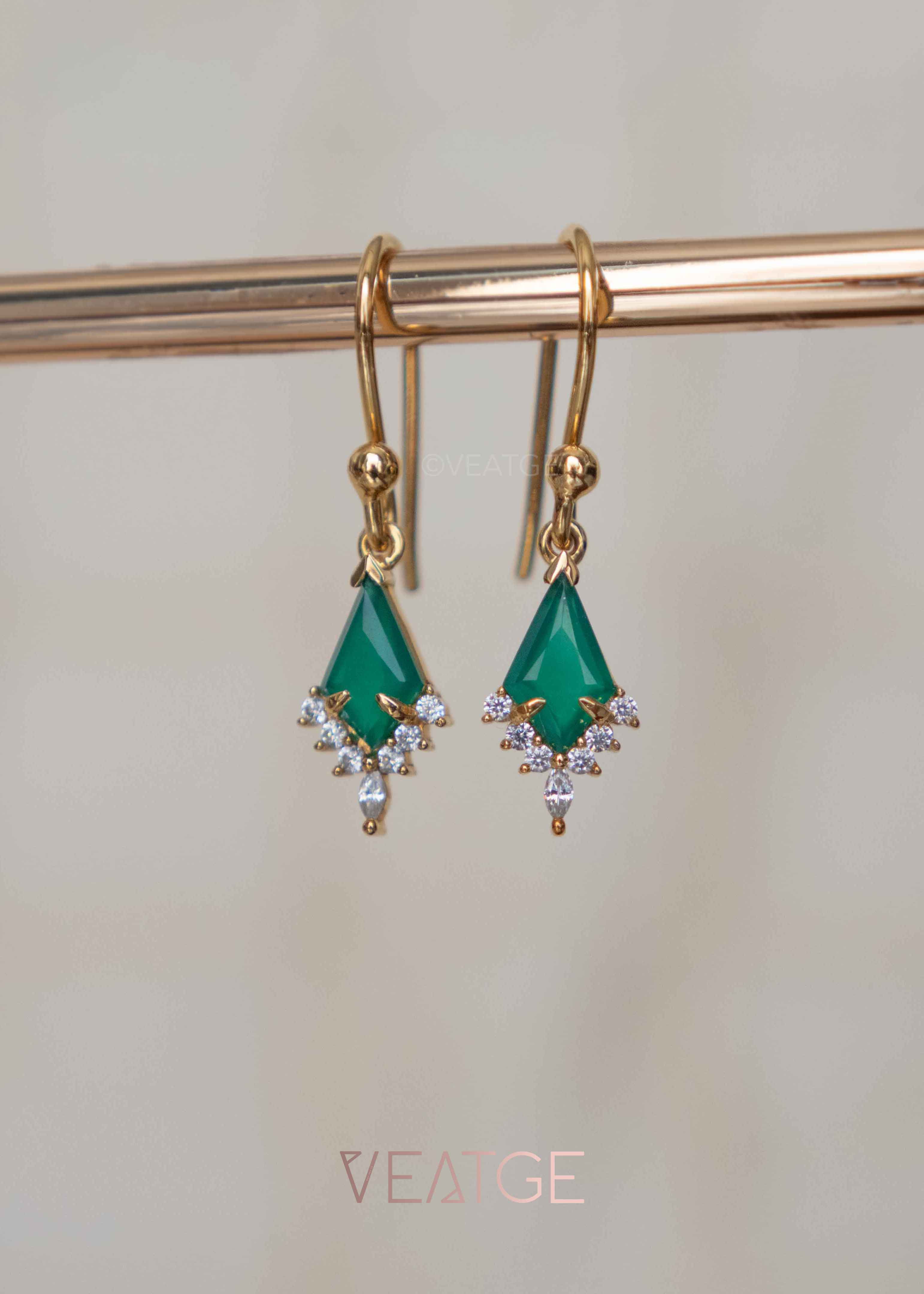 Unique Dangle Earrings in Custom Kite Cut, Natural Gemstone, Dangle Drop Bridal Earrings, Emerald Green Color, Birthday Anniversary Christmas Gift