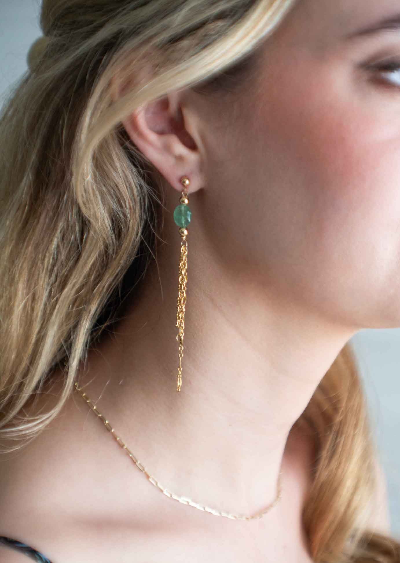 Gemstone Tassel Earrings long Delicate Gold Earrings Gift for Women Best Gifts for Girls