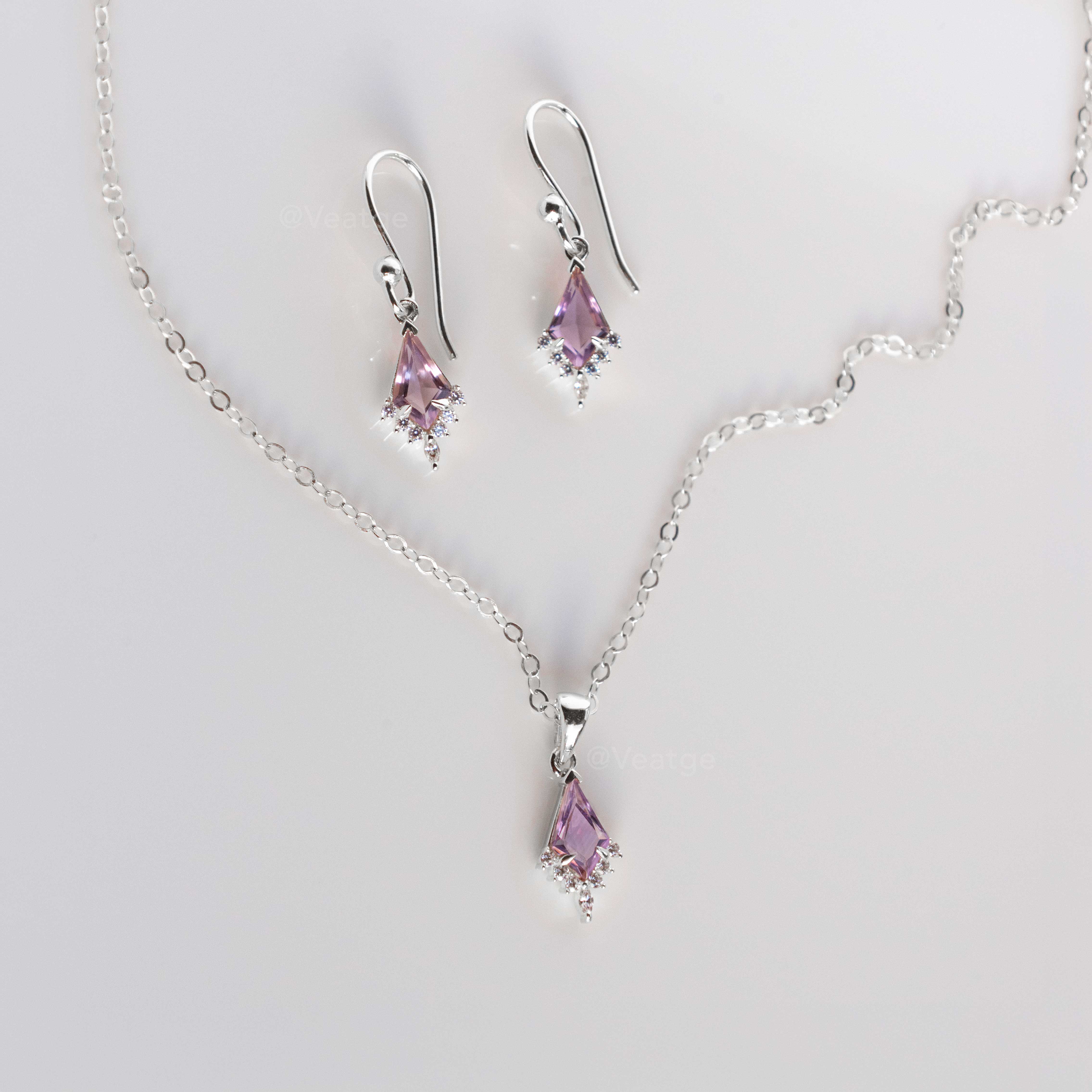 Kite Amethyst Necklace and Earrings Gift Set