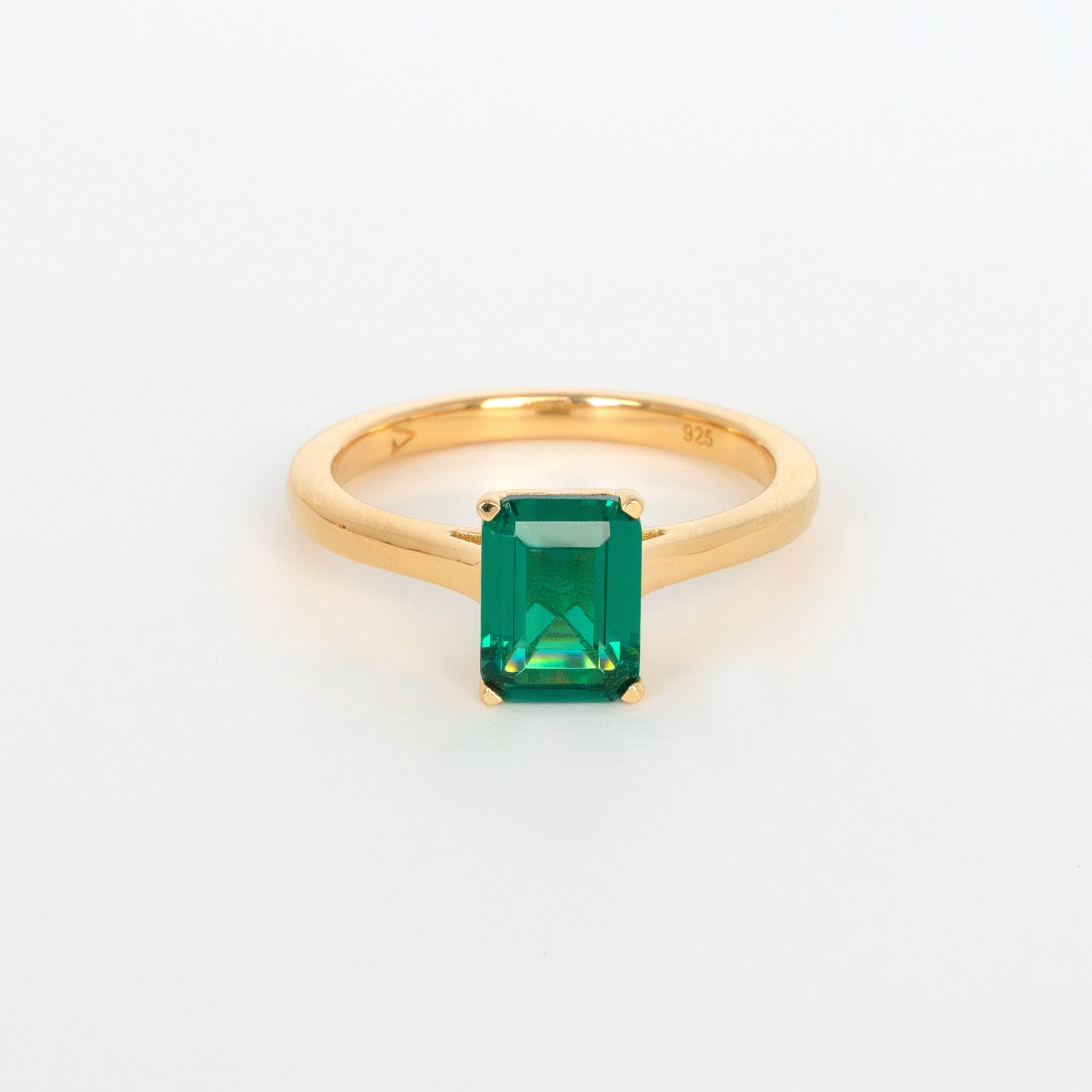 Green Emerald Ring Gold in Emerald Cut Gemstone May Birthstone Birthday Gifts for Women