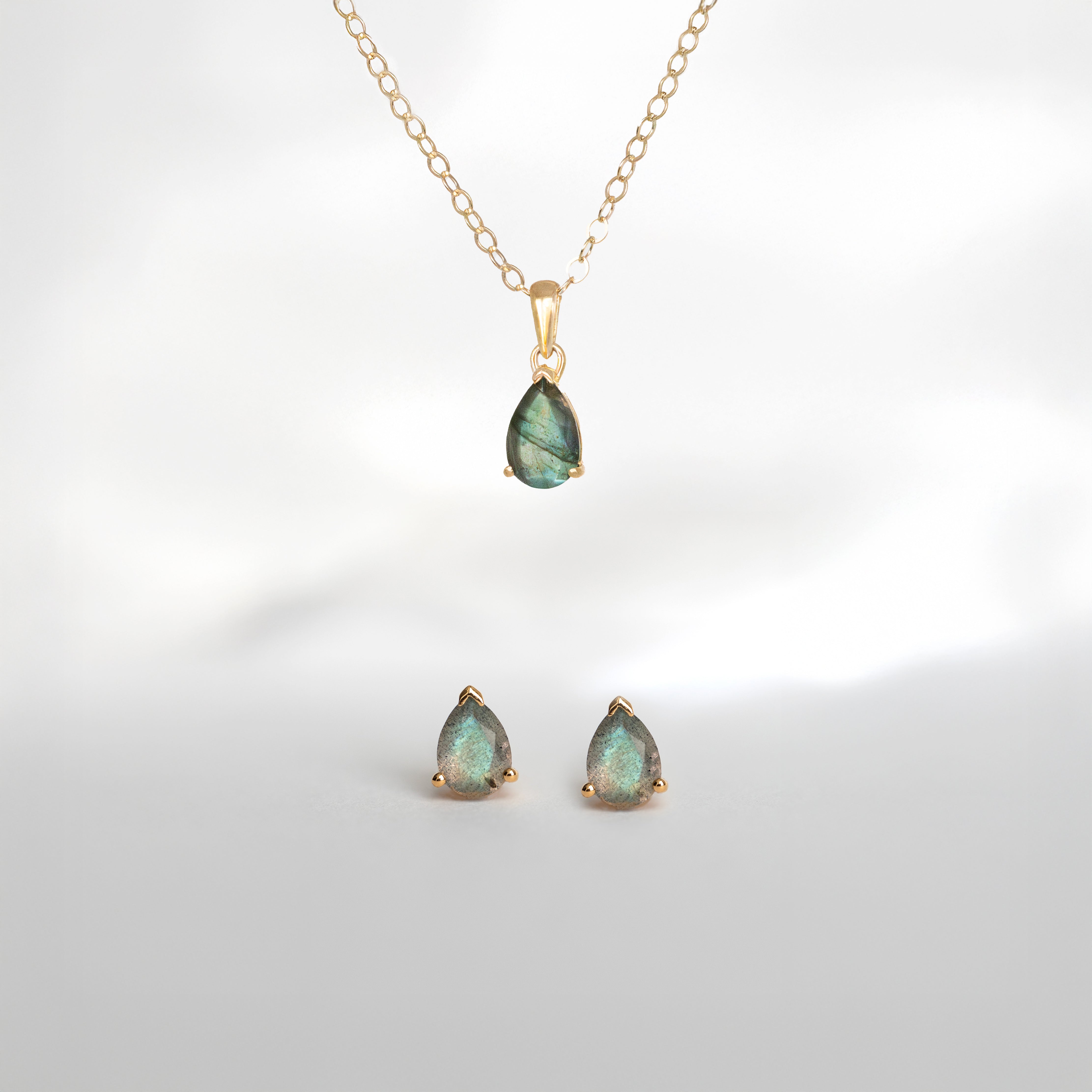 Labradorite Pear Necklace and Earring Gift Set