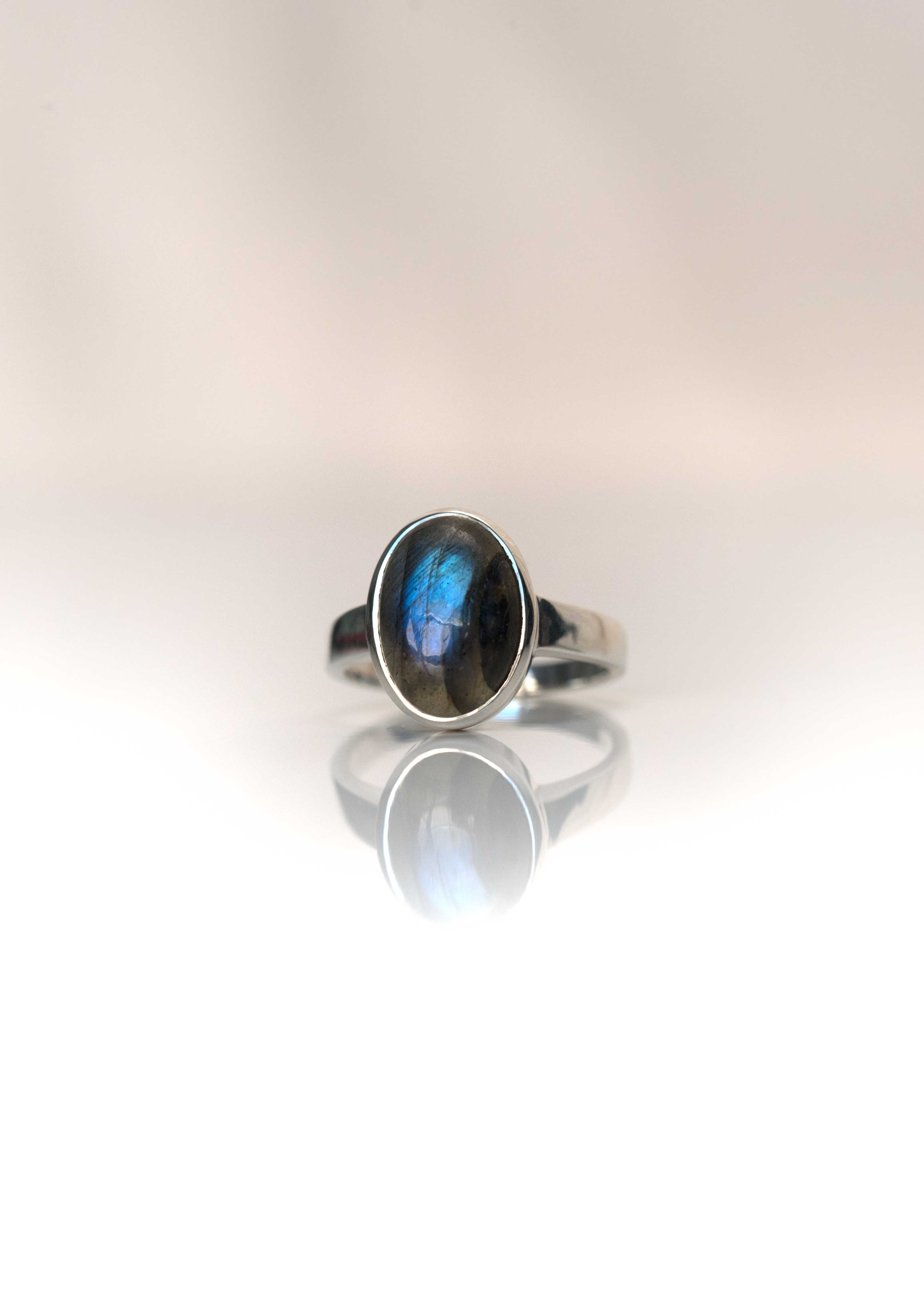 Silver Labradorite Ring with Blue Flash Natural Labradorite Gemstone Rings Gifts for Women