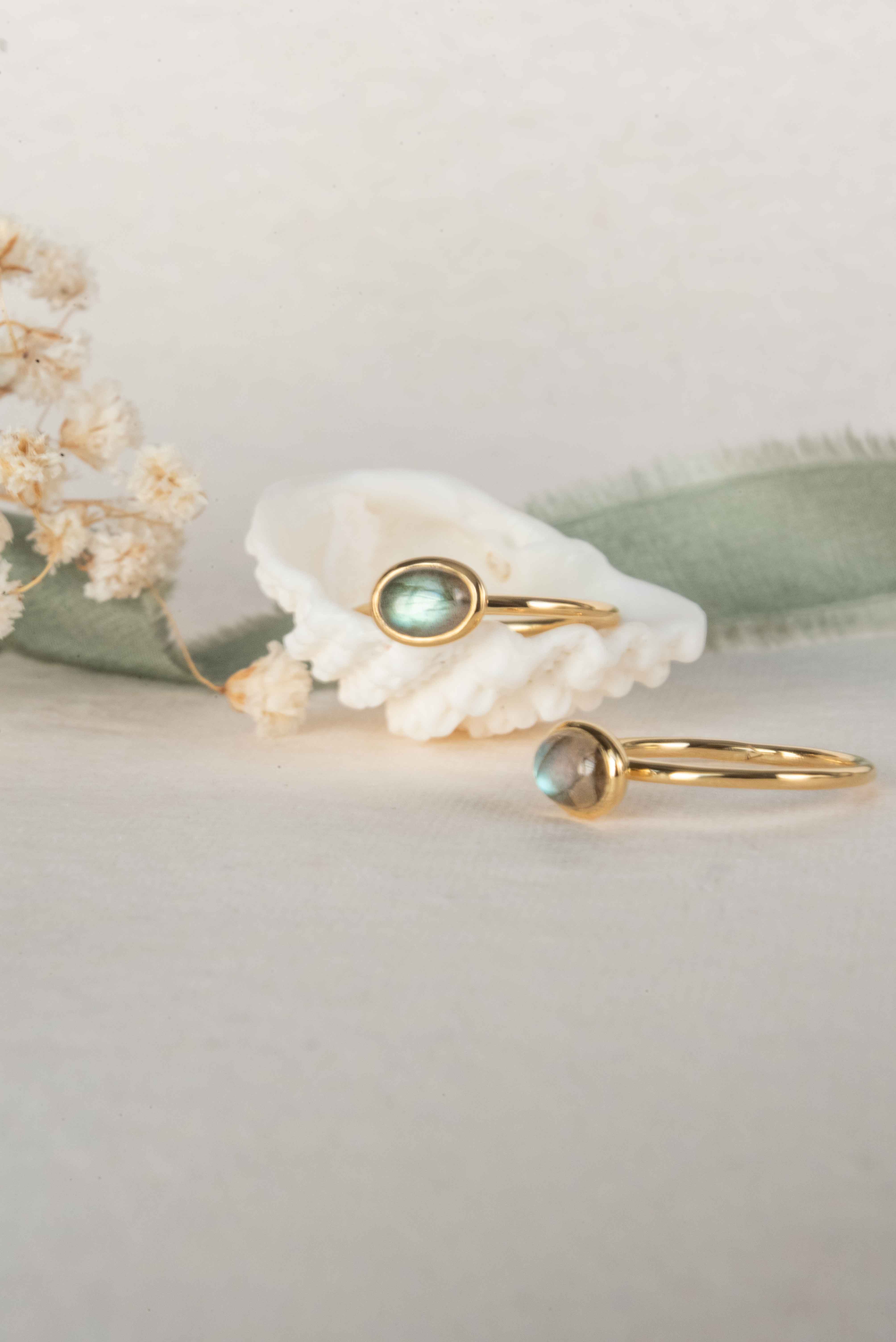 Dainty genuine labradorite ring gold