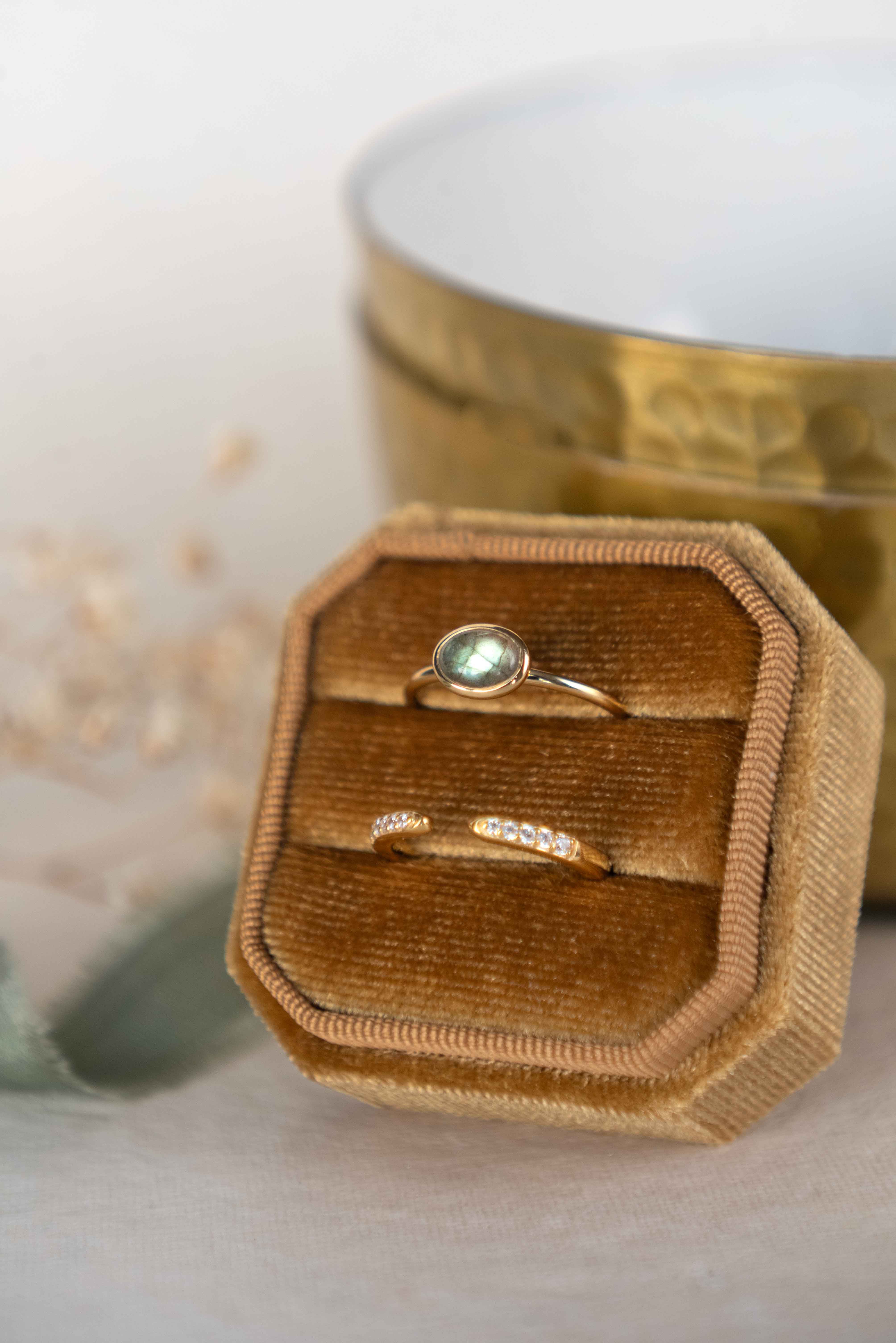 Dainty genuine labradorite ring gold