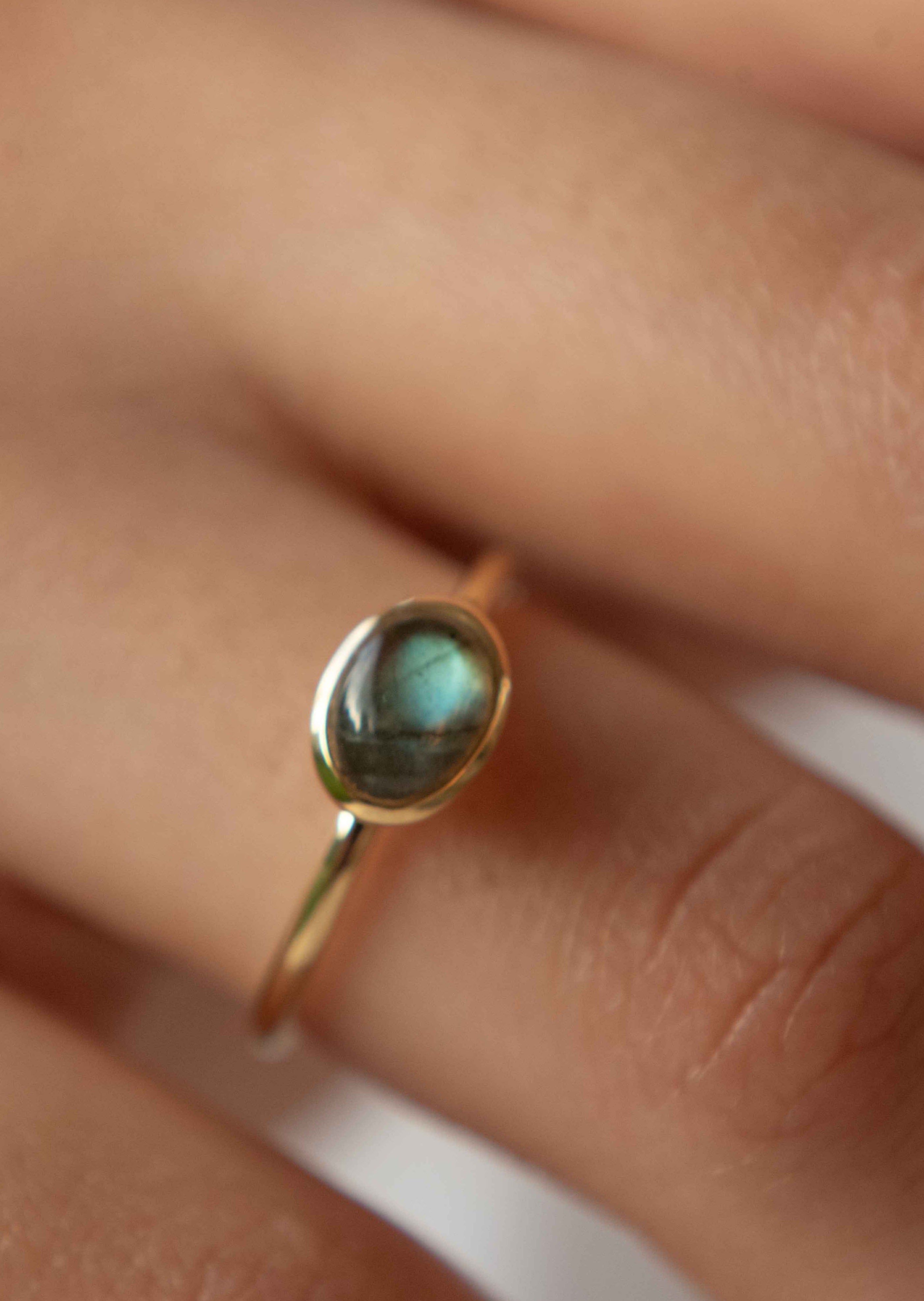 Dainty genuine labradorite ring gold