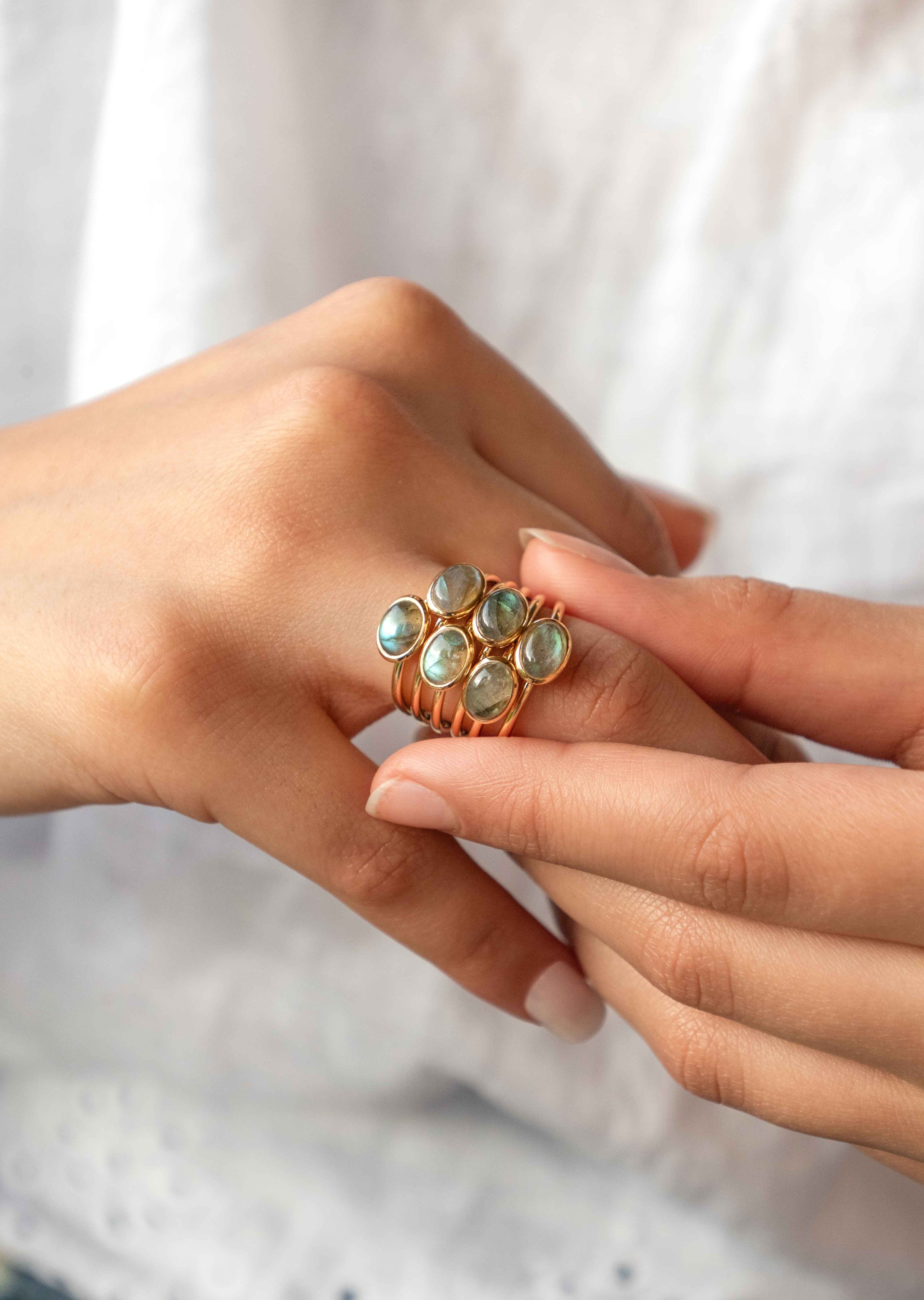 Dainty genuine labradorite ring gold