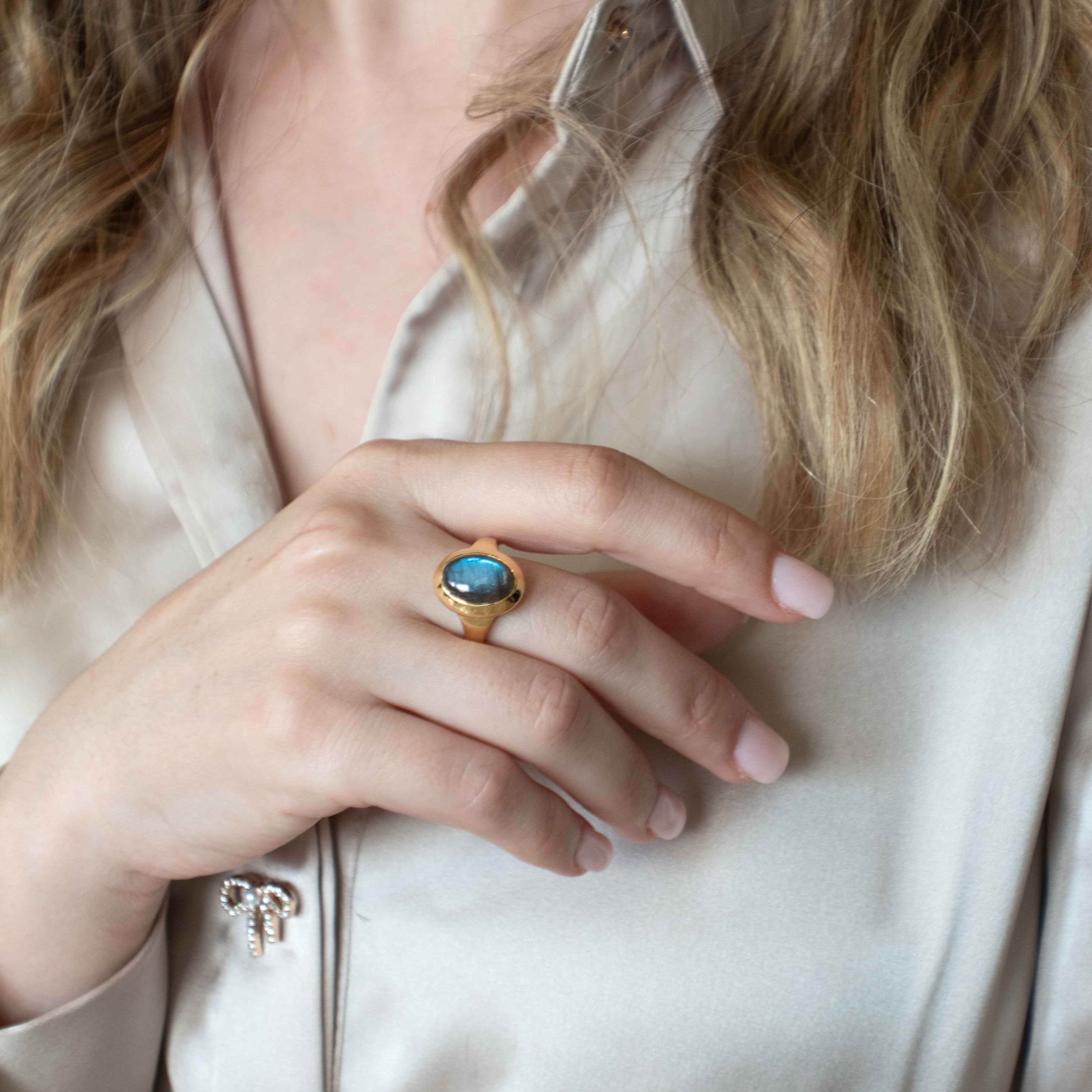 Deep Blue flash Labradorite Ring Gold, Large Chunky Natural flashy Labradorite Ring for Women, Anniversary Birthday Christmas Gifts for Her