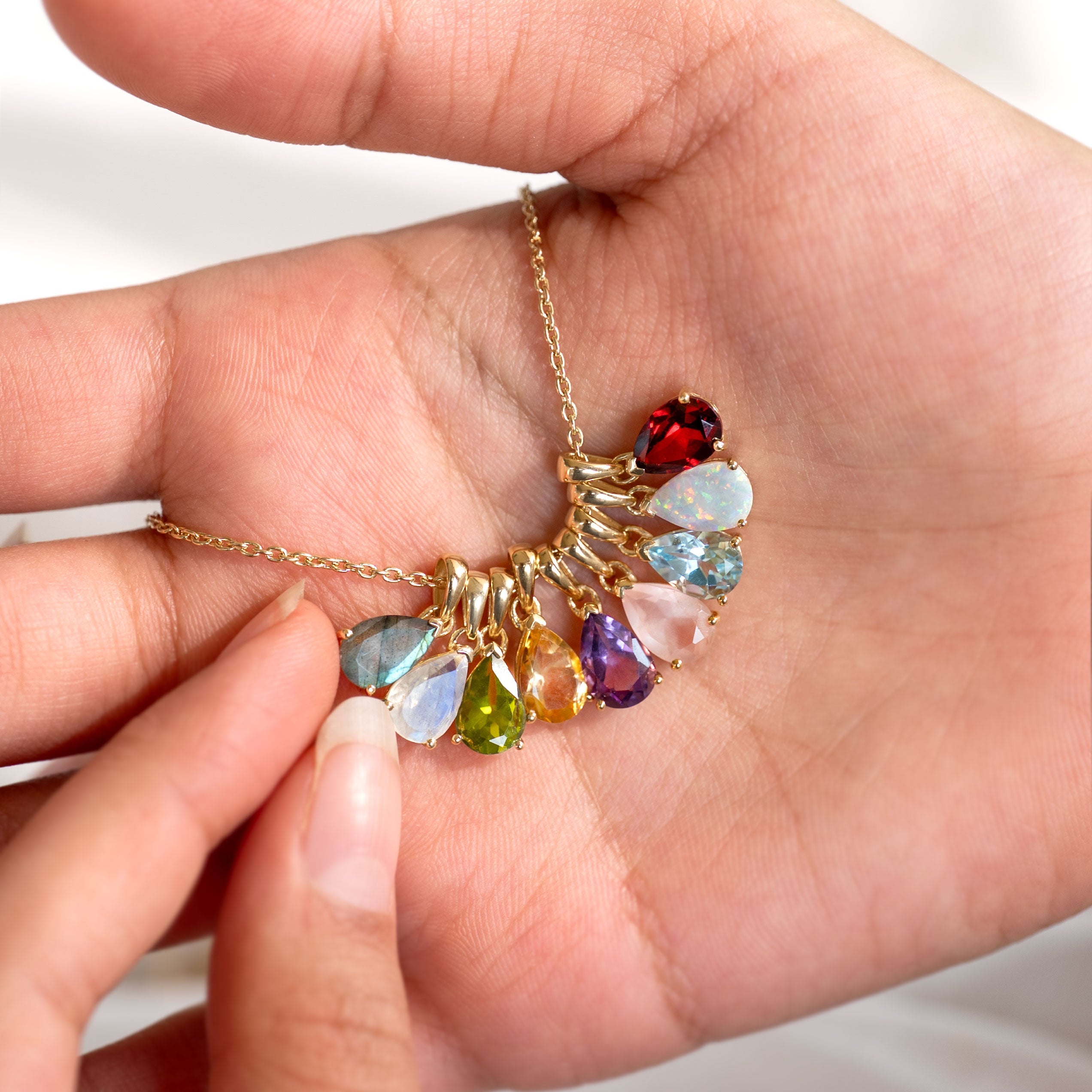 Natural Gemstone Necklace Gold Filled Chain 14k, Genuine Birthstone Minimalist Birthday Gifts for Girls