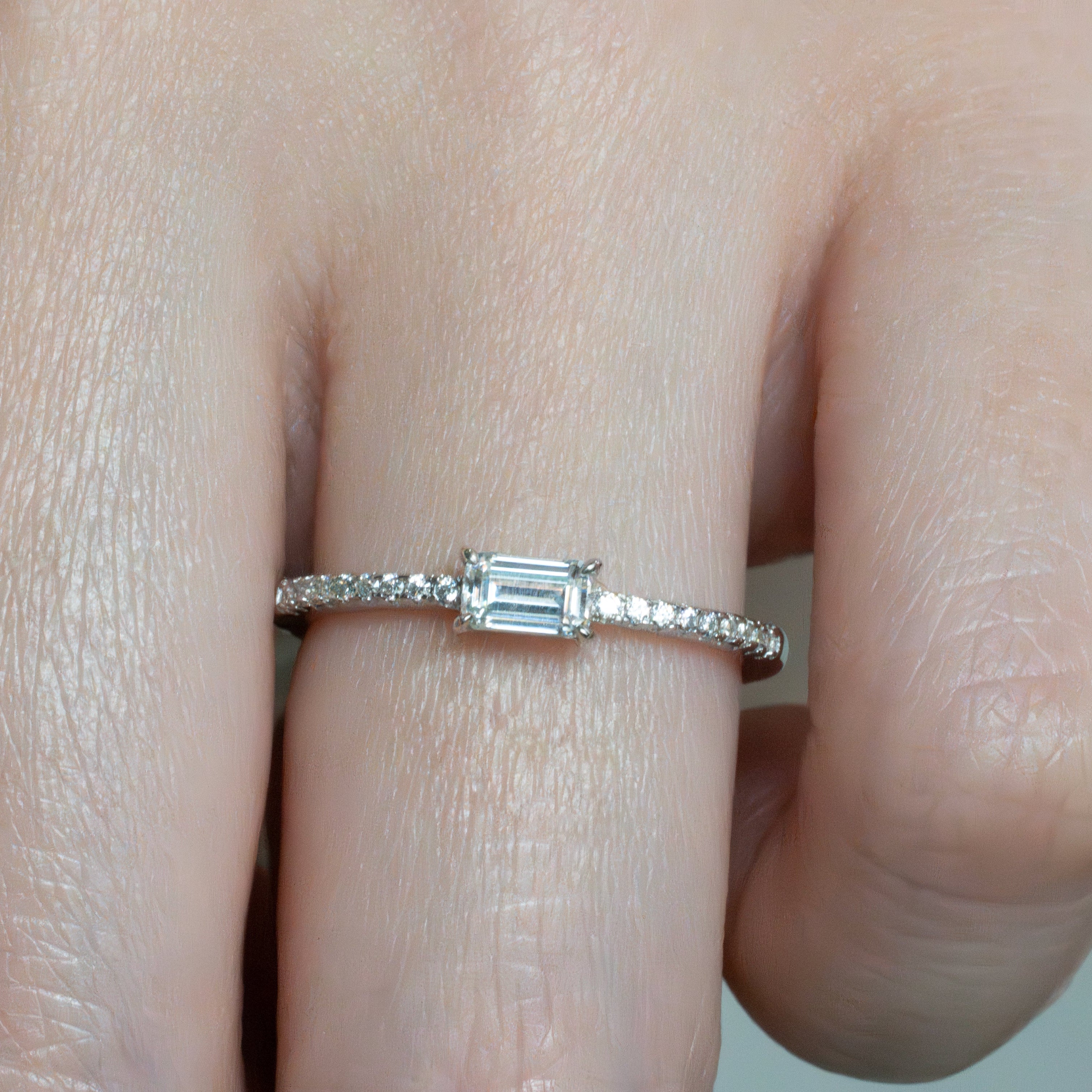 Dainty Wedding Band Emerald Cut Moissanite, April Birthstone, Lab Diamond Wedding Band, Anniversary Gifts for Wife