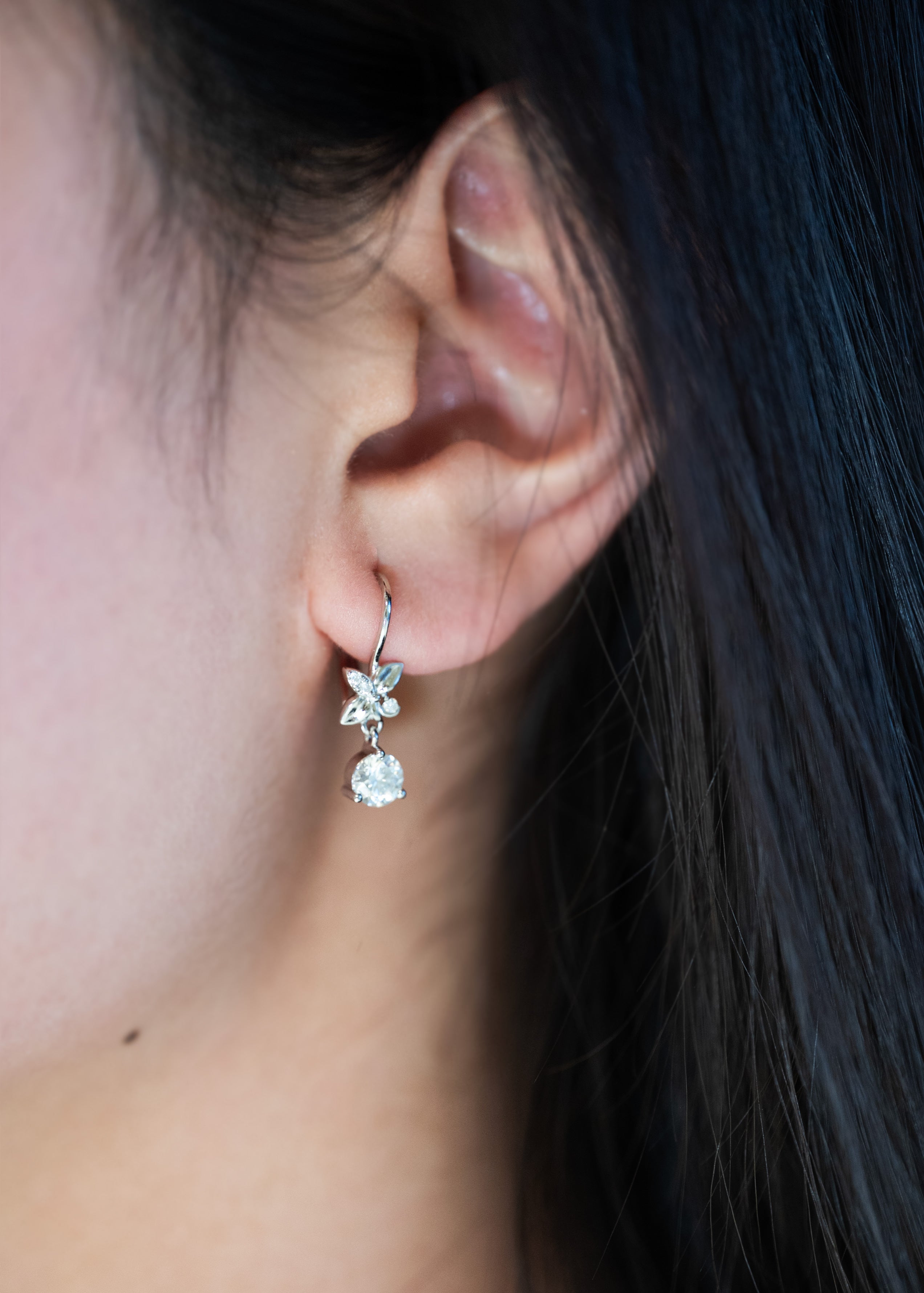 Cosmic Lily Dangle Earrings - 1ct Moissanite