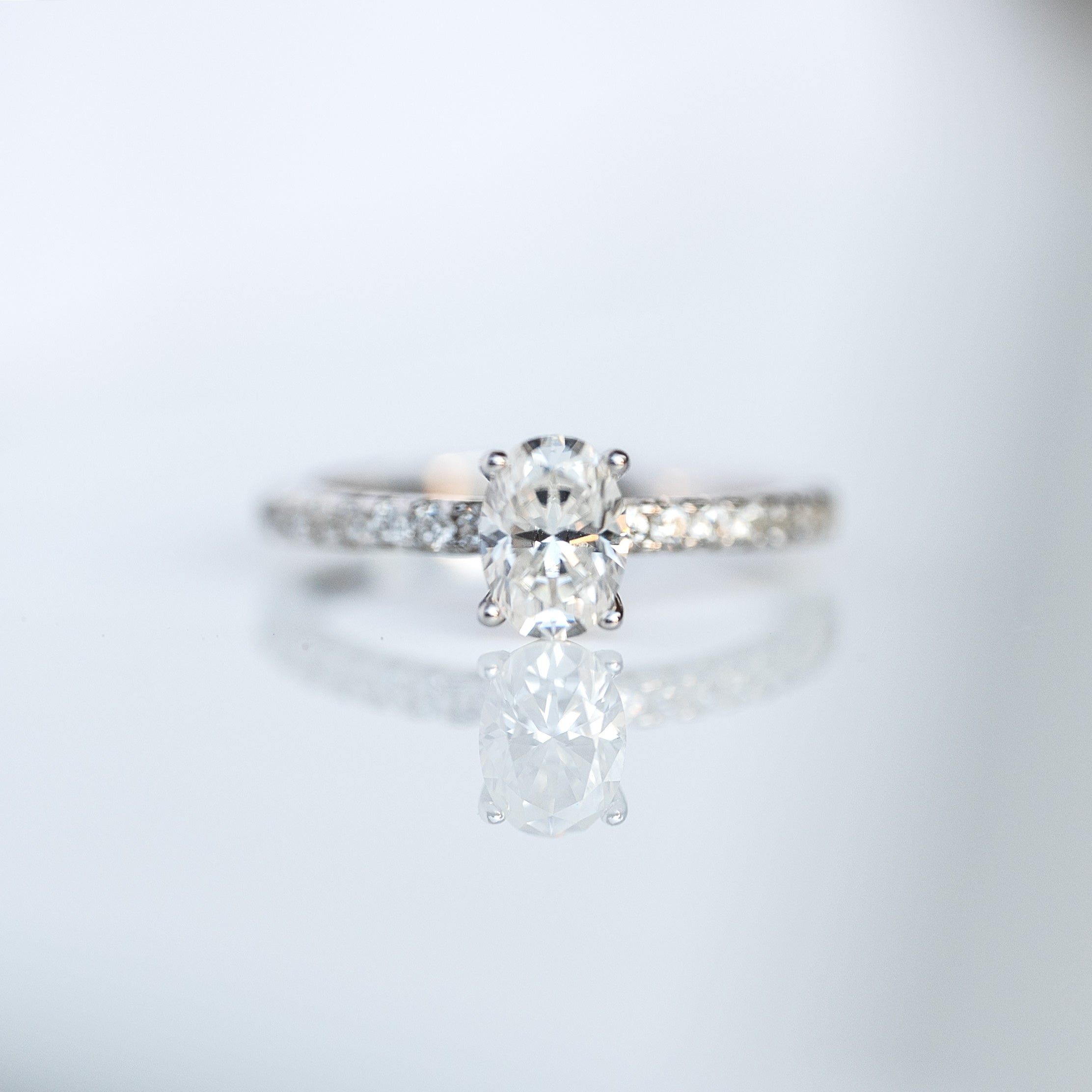 Moissanite Ring Oval Cut 1ct with Pave Band