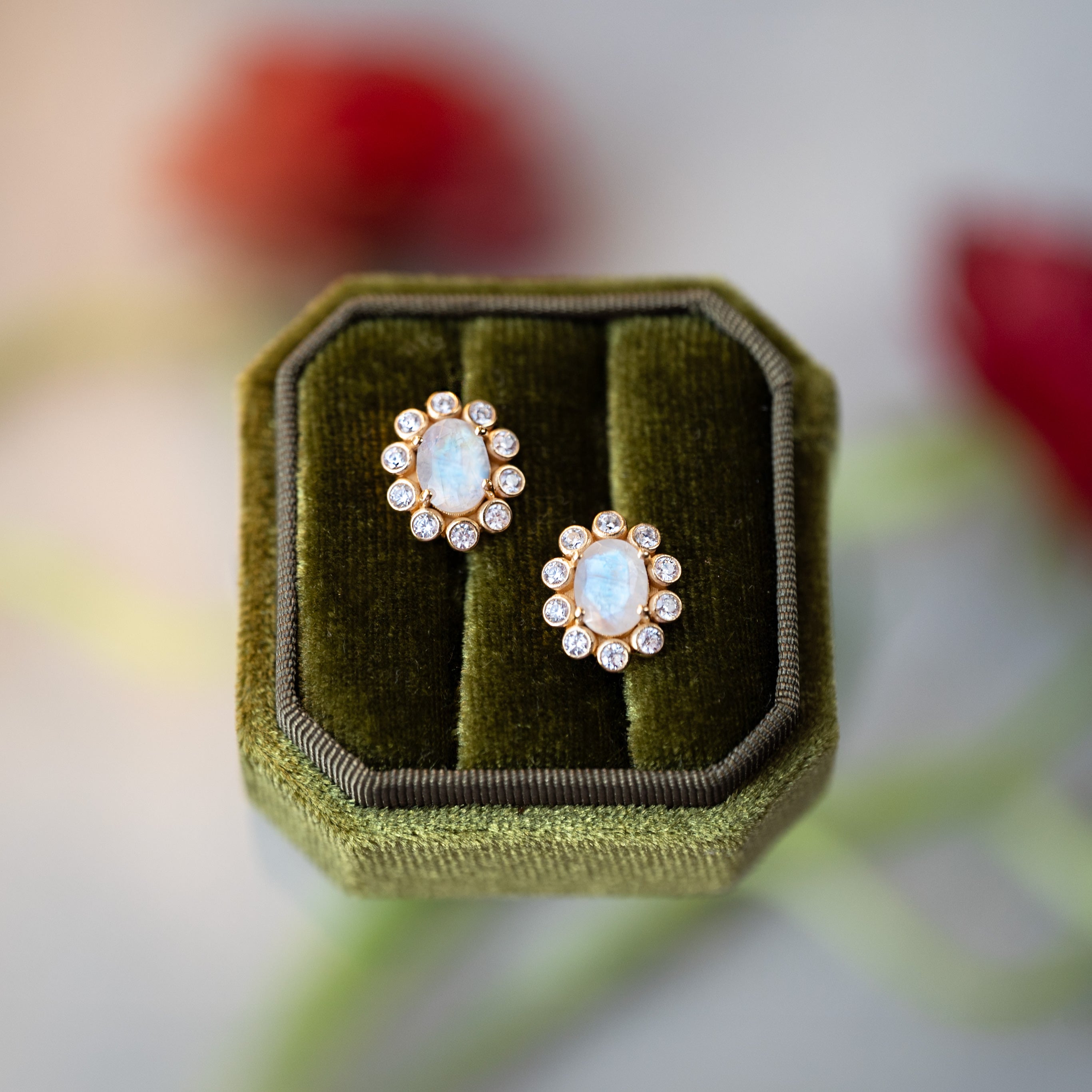Moonstone Statement Stud Earrings - Blossom