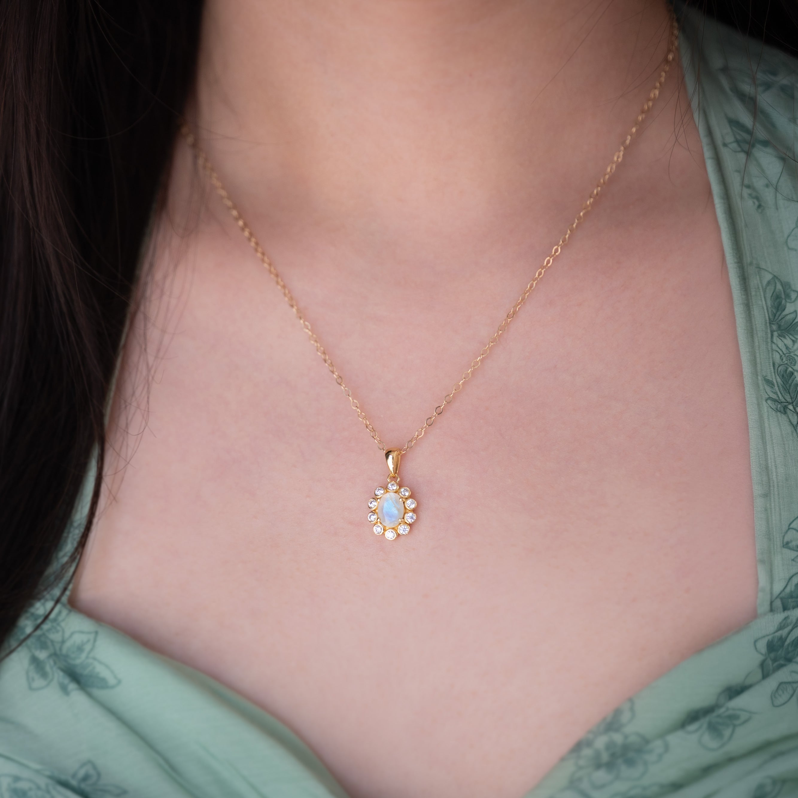 Moonstone-Blossom Flower Necklace